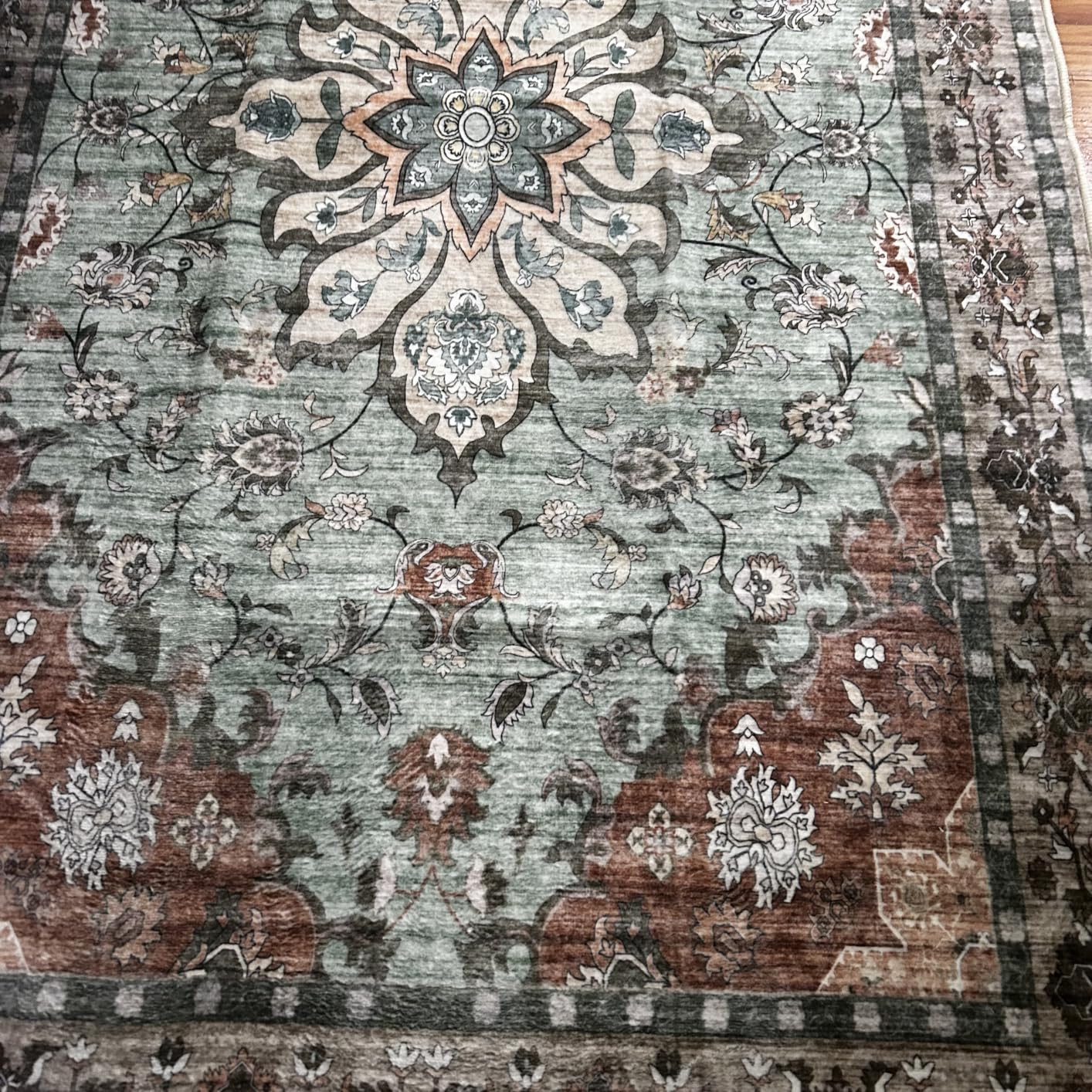 5x7 Area Rugs Living Room: Washable Vintage Rug for Bedroom Beige | Boho No Slip Stain Resistant Rug Soft Indoor Decor Floor Floral 5x7 Area Rugs for Dining Room, Nursery, Hallway, Home Office customer photo 2