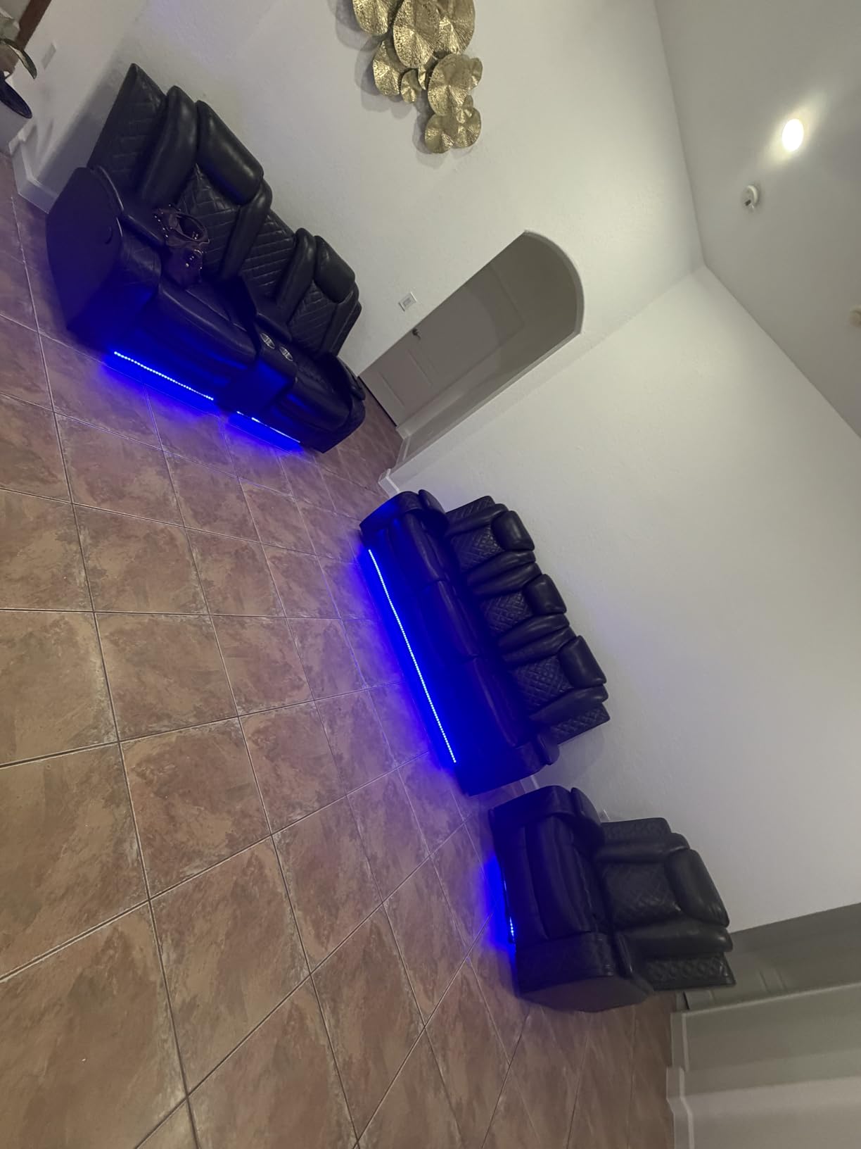 Power Recliner Sofa Set, Leather Reclining Couch Set with LED Light/Cup Holders, Power Leather Recliner Furniture Set for Living Room/Bedroom/Home Theater (Black, 3 Piece Reclining Sofa Set) customer photo 2