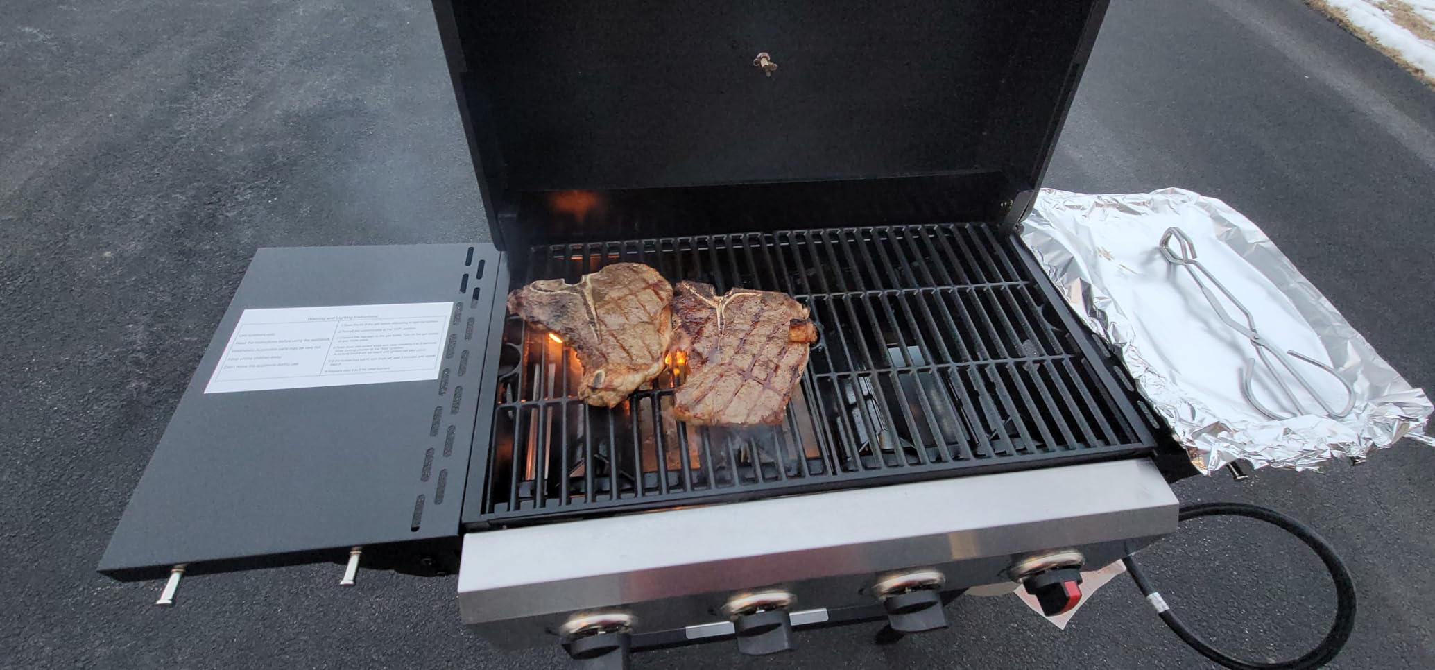 Propane Gas Grill with Folding Side Tables, 3-Burner Gas Grill with Cast Iron Grates and Stainless Steel Griddle Pan, Outdoor BBQ Grill Portable with Wheels 30000 BTU Output customer photo 1