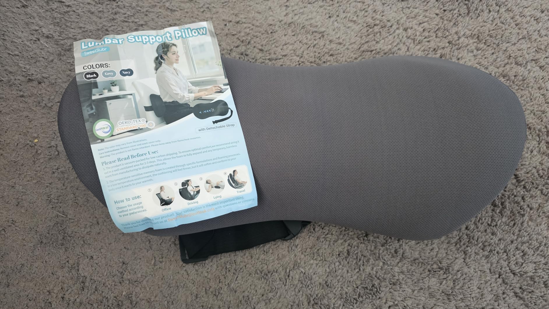 Lumbar Support Pillow for Office Chair - Memory Foam Lumbar Pillow with Detachable Strap & Breathable Cover, Ergonomic Back Support for Office Chair, Car Seat Cushion, Bed Rest (Black) customer photo 2