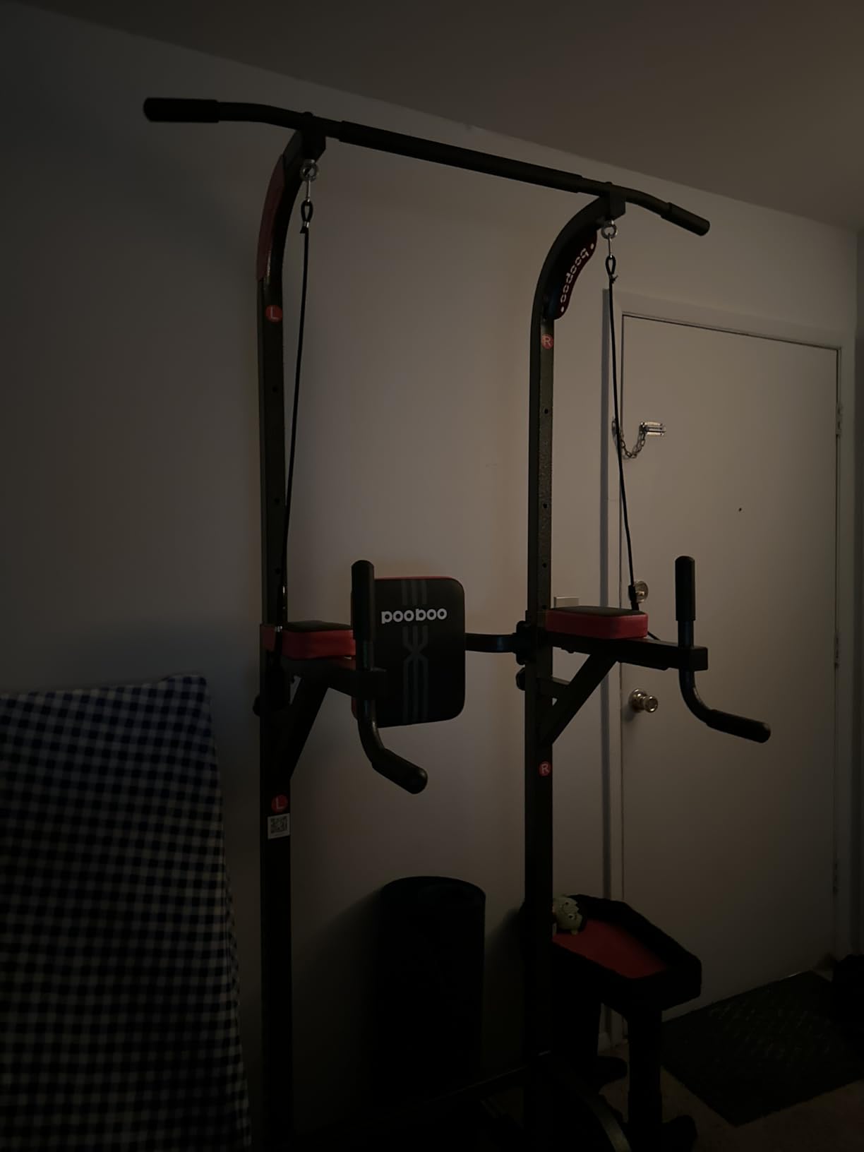 Pooboo Power Tower Dip Station Pull Up Bar for Fitness Home Gym Workout, 450 Pounds Multi-Function Adjustable Height Fitness Strength Training Exercise Equipment, with Power Elastic Ropes customer photo 2
