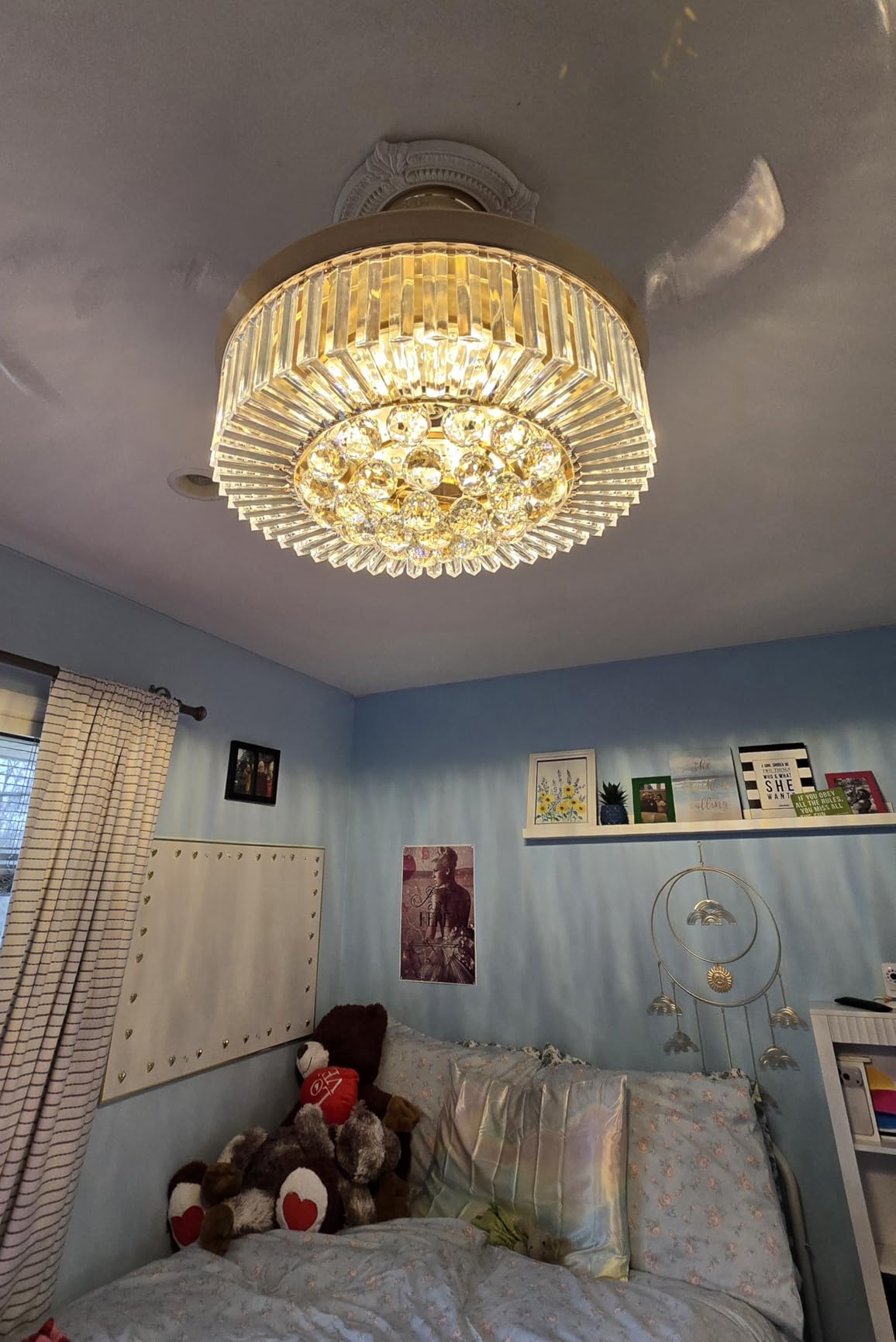 52 Inch Fandelier Ceiling Fan with Light, Chandelier Ceiling Fan for Bedroom Living Room, 3 Color Temperature, 6 Wind Speed. Reversible Motor, Memory Function-Chrome customer photo 1