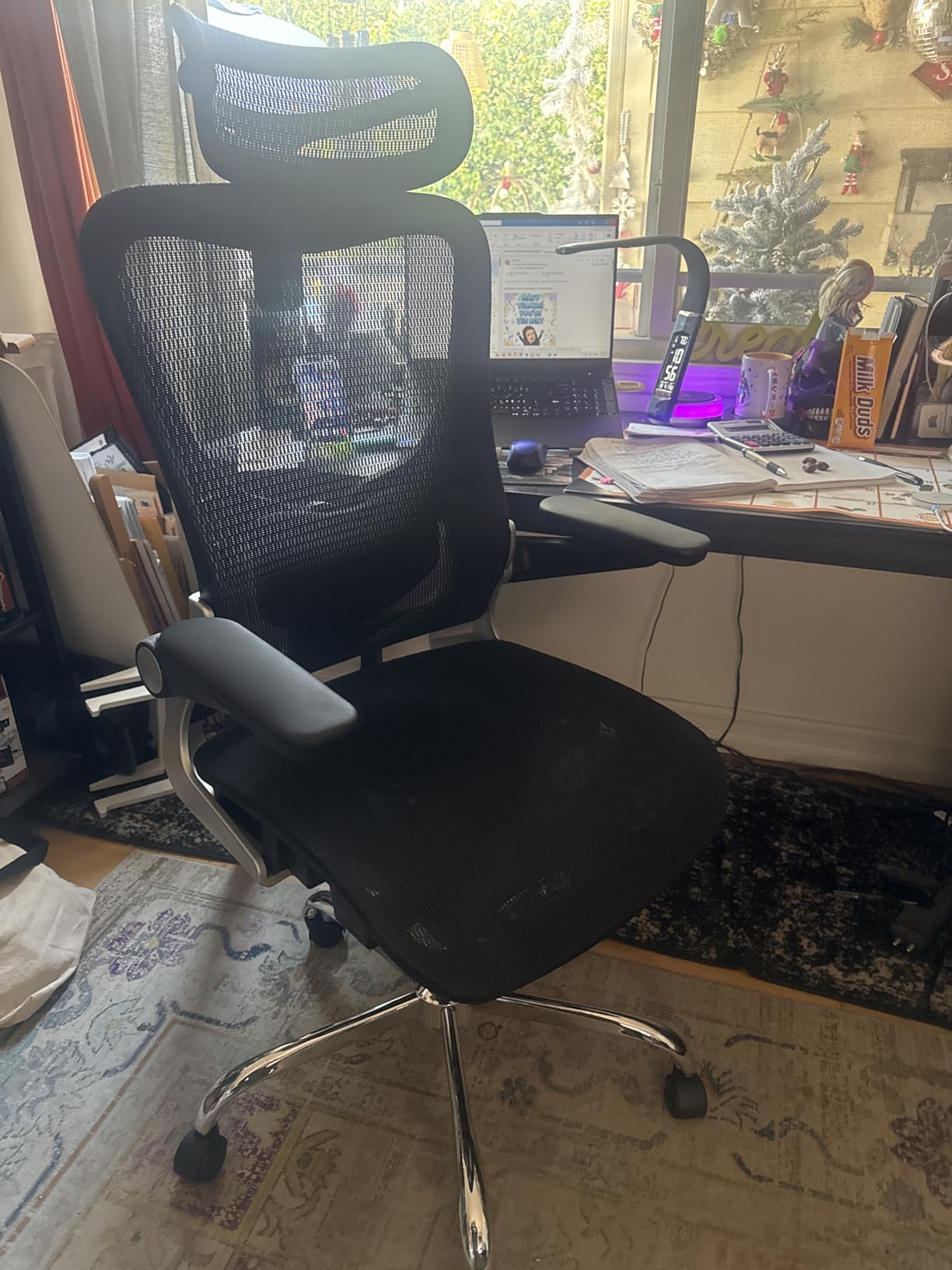 Ergonomic Office Chair, Mesh Seat Cushion with 3D Armrests and 3D Headrest, Adjustable Lumbar Support with 90-120 Degree Rocking Function, Black customer photo 2