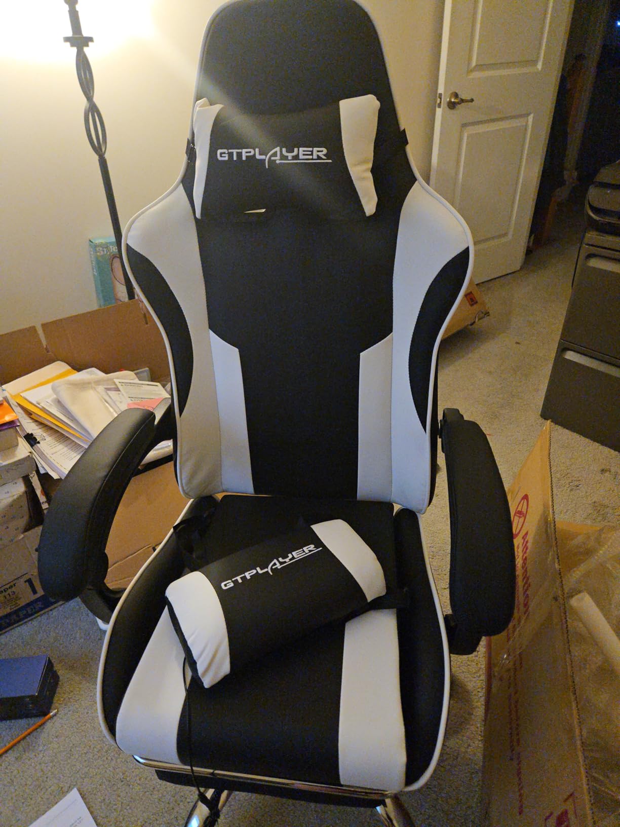 GTPLAYER Gaming Chair, Computer Chair with Footrest and Lumbar Support, Height Adjustable Game Chair with 360°-Swivel Seat and Headrest (Pearl White) customer photo 1
