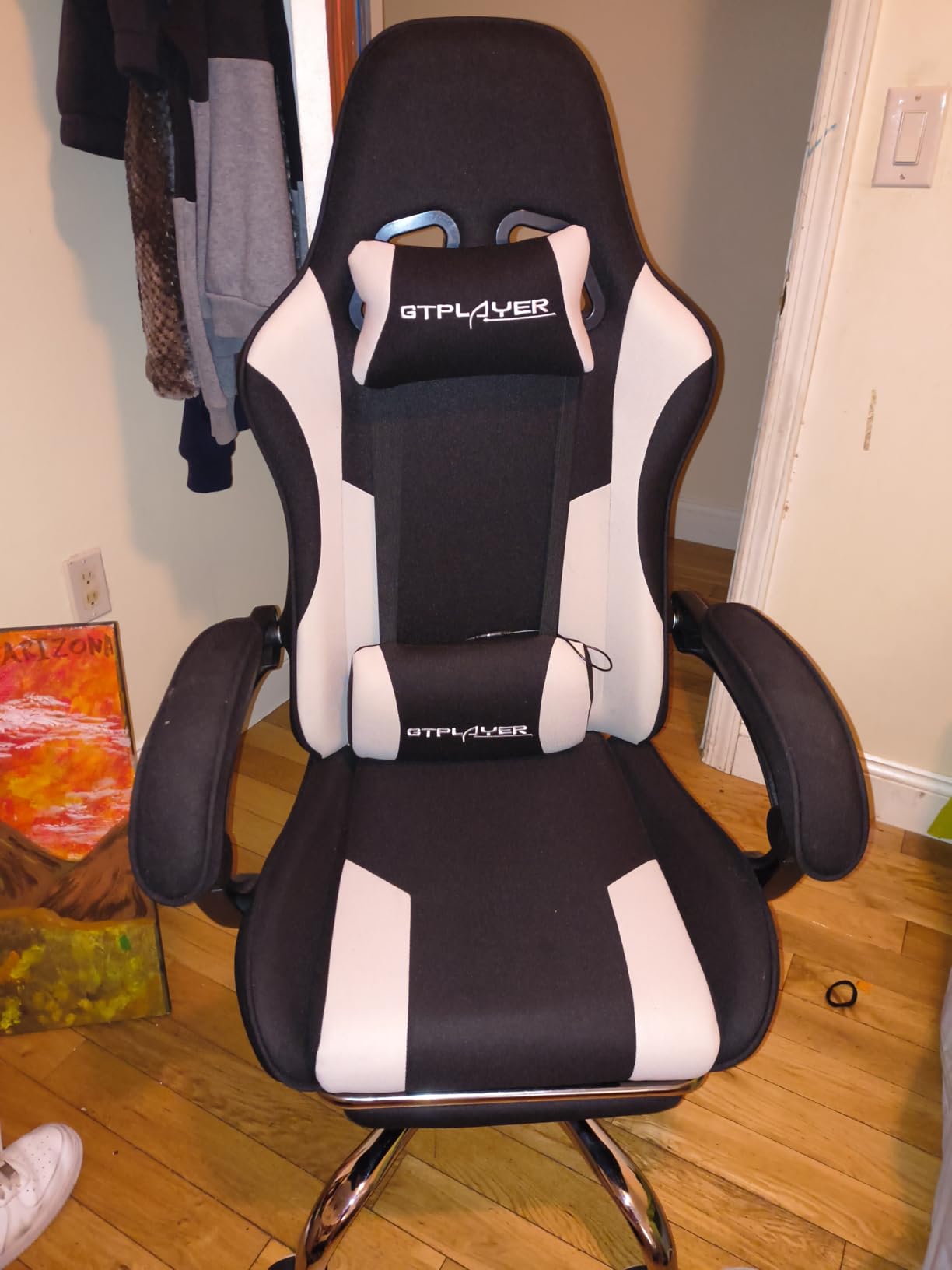GTPLAYER Gaming Chair, Computer Chair with Footrest and Lumbar Support, Height Adjustable Game Chair with 360°-Swivel Seat and Headrest (Pearl White) customer photo 2