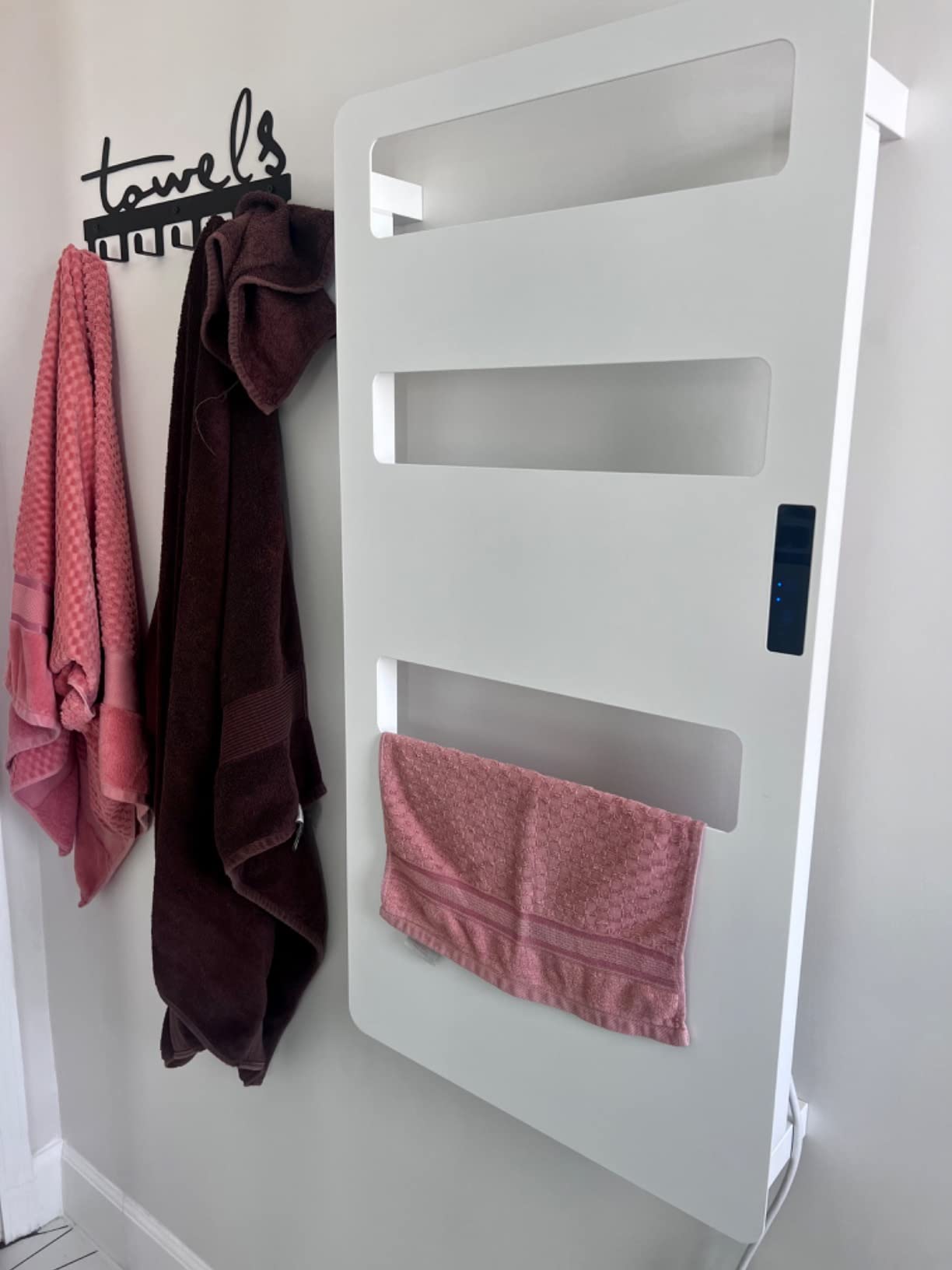 Towel Warmer with Timer for Bathroom, WiFi App Remote Control, Heated Towel Rack Wall Mounted, Electric Towel Warmers, Bath Towel Heater, Bath Towel Dryer, Hardwired or Plug-in - 35.4 x18 inch customer photo 1