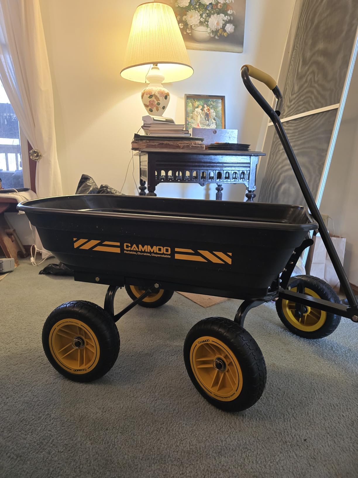 10-in NO-FLAT TIRES 600lb Heavy-Duty Garden Dump Cart 4 Cu.Ft. Utility Wagon with Quick-Release Dumping & Prime Grade 100% Virgin Polypropylene customer photo 2