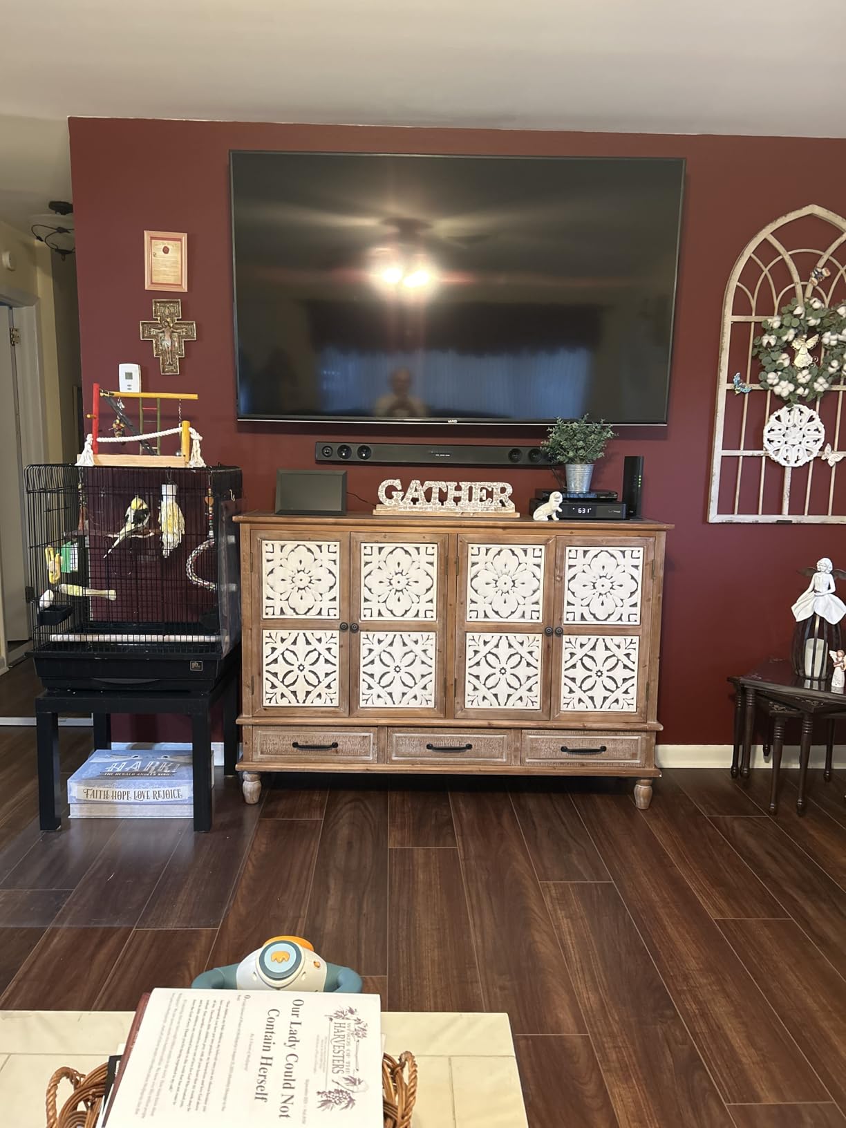 Vintage Carved 7-Drawer Storage Cabinet, Solid Wood Accent Cabinet with Doors for Living Room, Kitchen, Dining Room, 33 Inch Tall, Natural Wood Brown customer photo 1