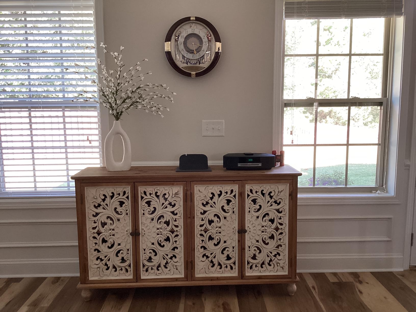 Vintage Carved 7-Drawer Storage Cabinet, Solid Wood Accent Cabinet with Doors for Living Room, Kitchen, Dining Room, 33 Inch Tall, Natural Wood Brown customer photo 2