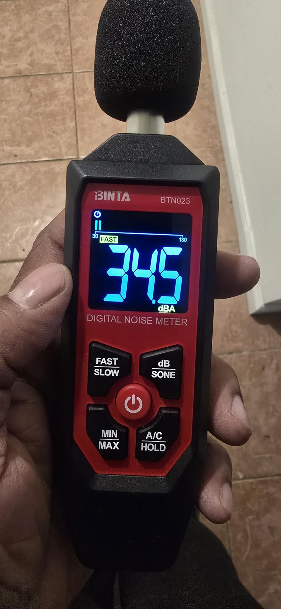 BINTA Decibel Meter, Digital Sound Level Meter with A/C Weighted, Portable SPL Tester 30-130dB Noise Measure with Backlit LCD Display, Max/Min, dB/SONE Unit, Data Hold for Home Office Factory Neighbor customer photo 1