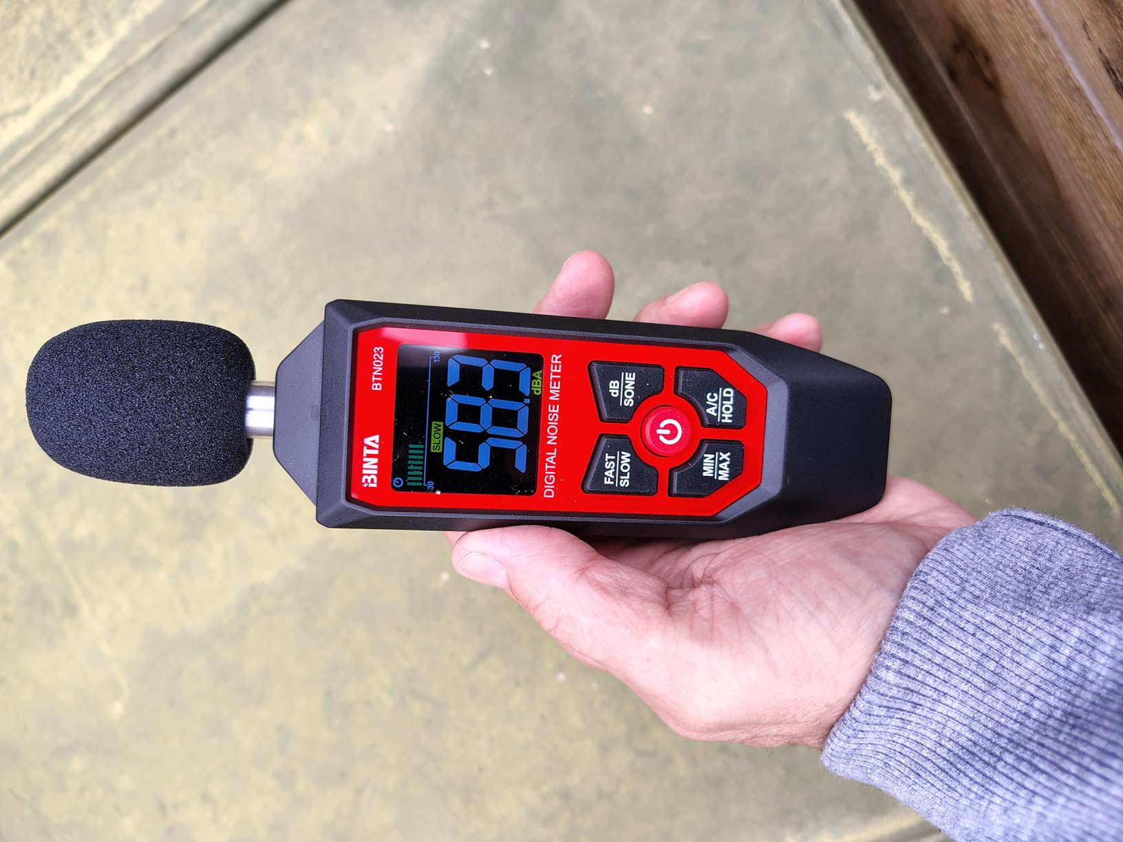 BINTA Decibel Meter, Digital Sound Level Meter with A/C Weighted, Portable SPL Tester 30-130dB Noise Measure with Backlit LCD Display, Max/Min, dB/SONE Unit, Data Hold for Home Office Factory Neighbor customer photo 2