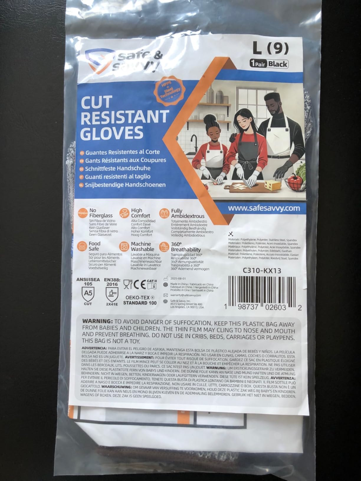Safe & Savvy Cut Resistant Gloves, Level 5 Food-Grade & Fiberglass-Free Mandoline Gloves for Oyster Shucking & Meat Cutting, Wood Carving Gloves, 1 Pair, Beige, Machine Washable (Large) customer photo 1