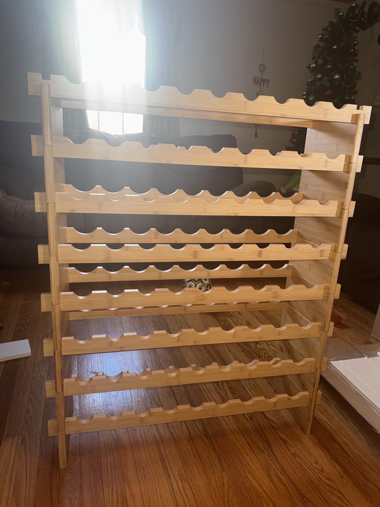 VEVOR 96 Bottle Stackable Modular Wine Rack, 8-Tier Wine Bottle Holder,Solid Wood Floor Freestanding Wine Storage Rack for Pinot Noir Bottles,for Kitchen, Cellar, and Bar, Natural customer photo 1