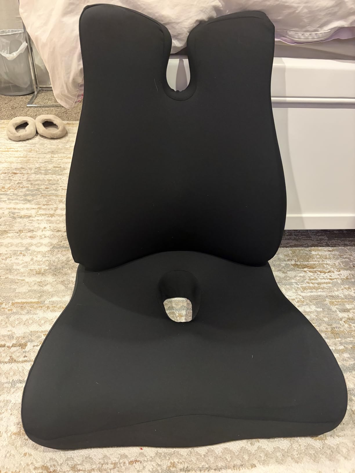 Lumbar Support Pillow for Office Chair,Seat Cushion with Back Support,Office Chair Cushion for Tailbone Pain,Sciatica and Hemorrhoid Relief (Black) customer photo 1