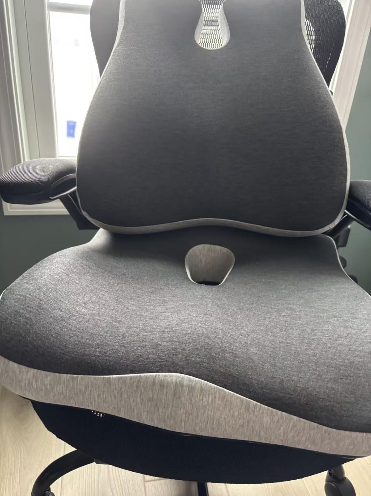 Lumbar Support Pillow for Office Chair,Seat Cushion with Back Support,Office Chair Cushion for Tailbone Pain,Sciatica and Hemorrhoid Relief (Black) customer photo 2