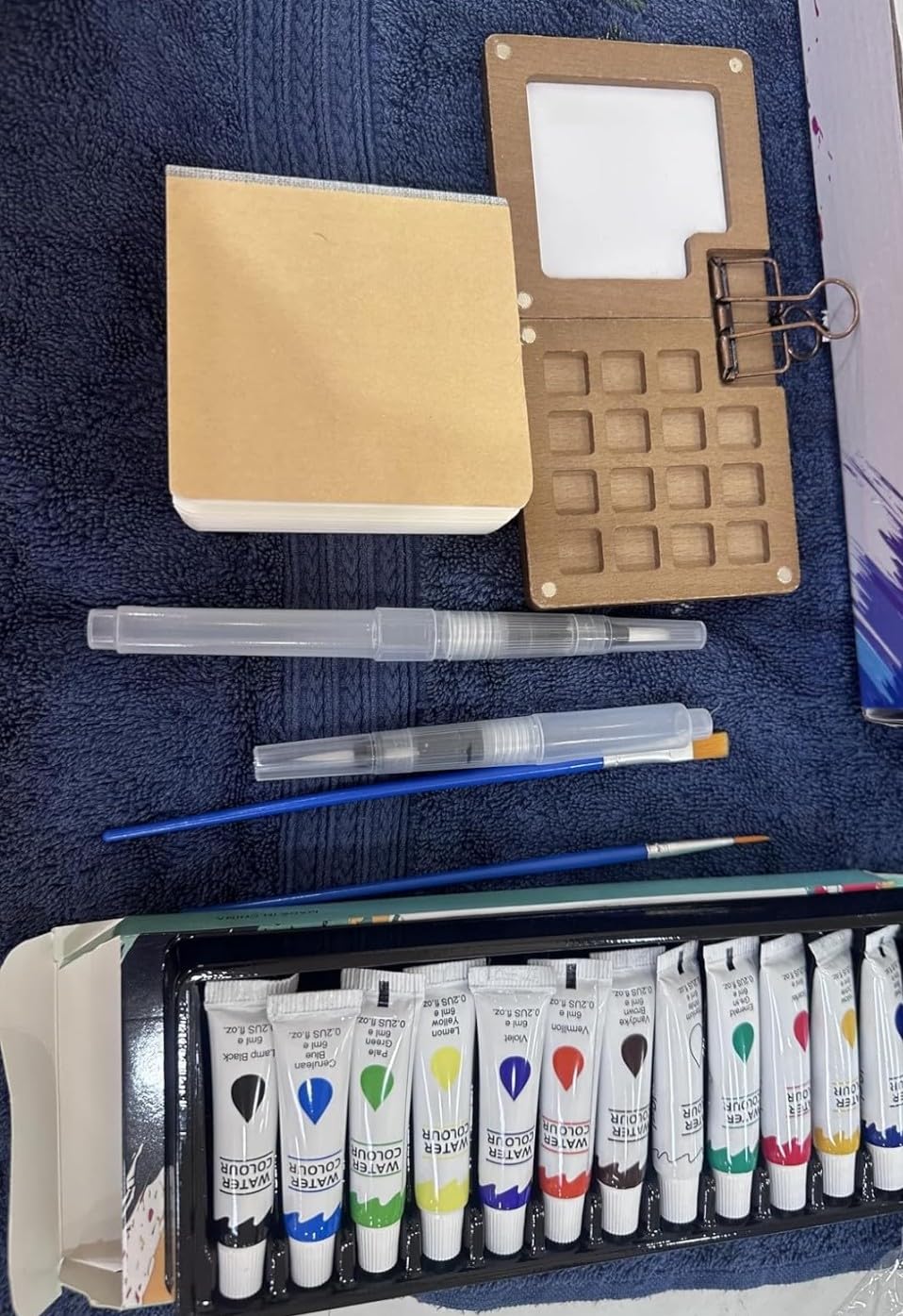 Watercolor Paint Set 12 Colors, 15-Compartment Mini Travel Watercolor Kit with 5 Brushes & Sketchbook, Portable Wooden Box with Color Storage Case for Plein Air & Urban Sketching customer photo 1