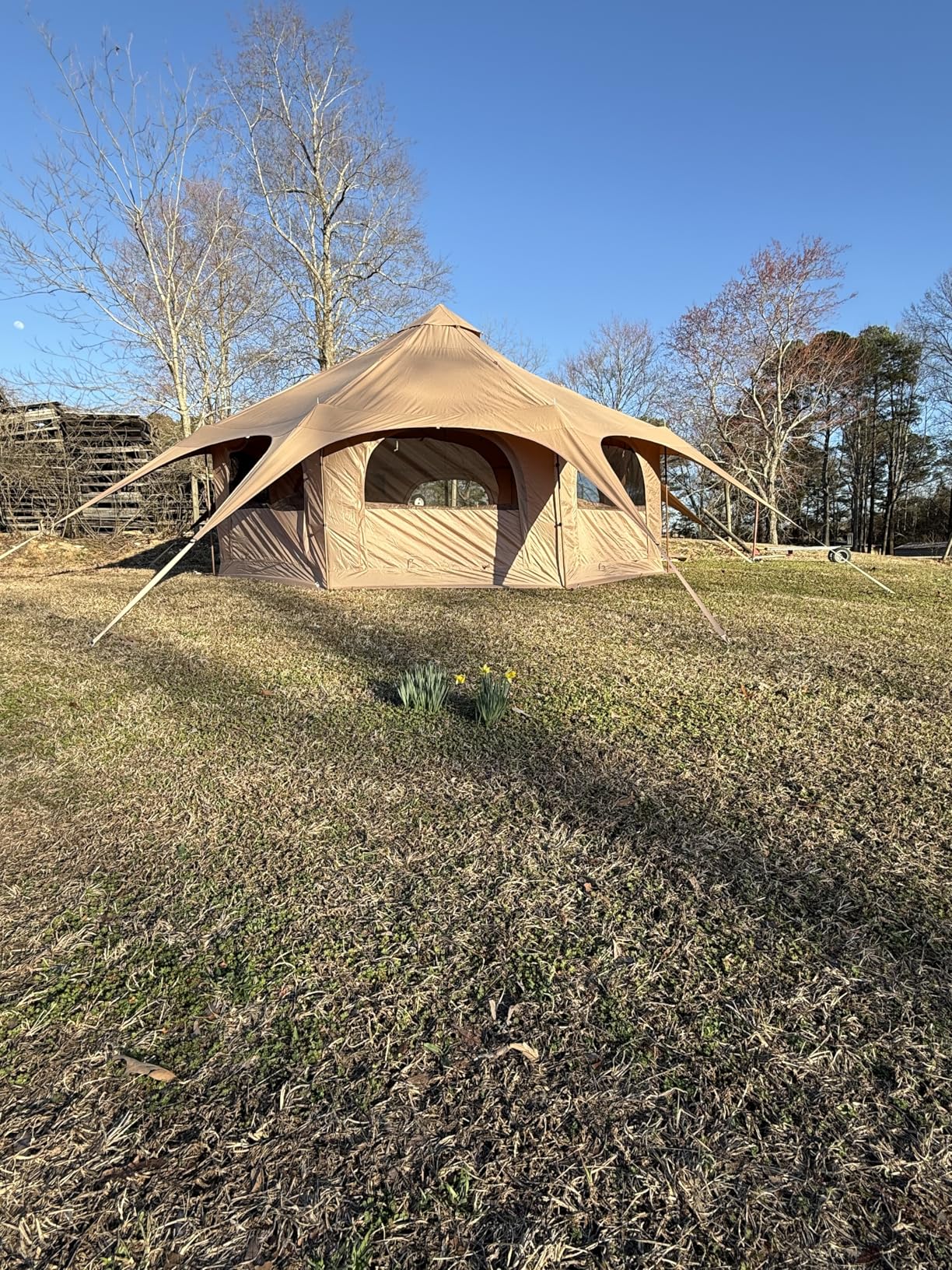 16.5ft Canvas Bell Tent, Large Yurt Tent with Stove Jack for Camping & Glamping, 55