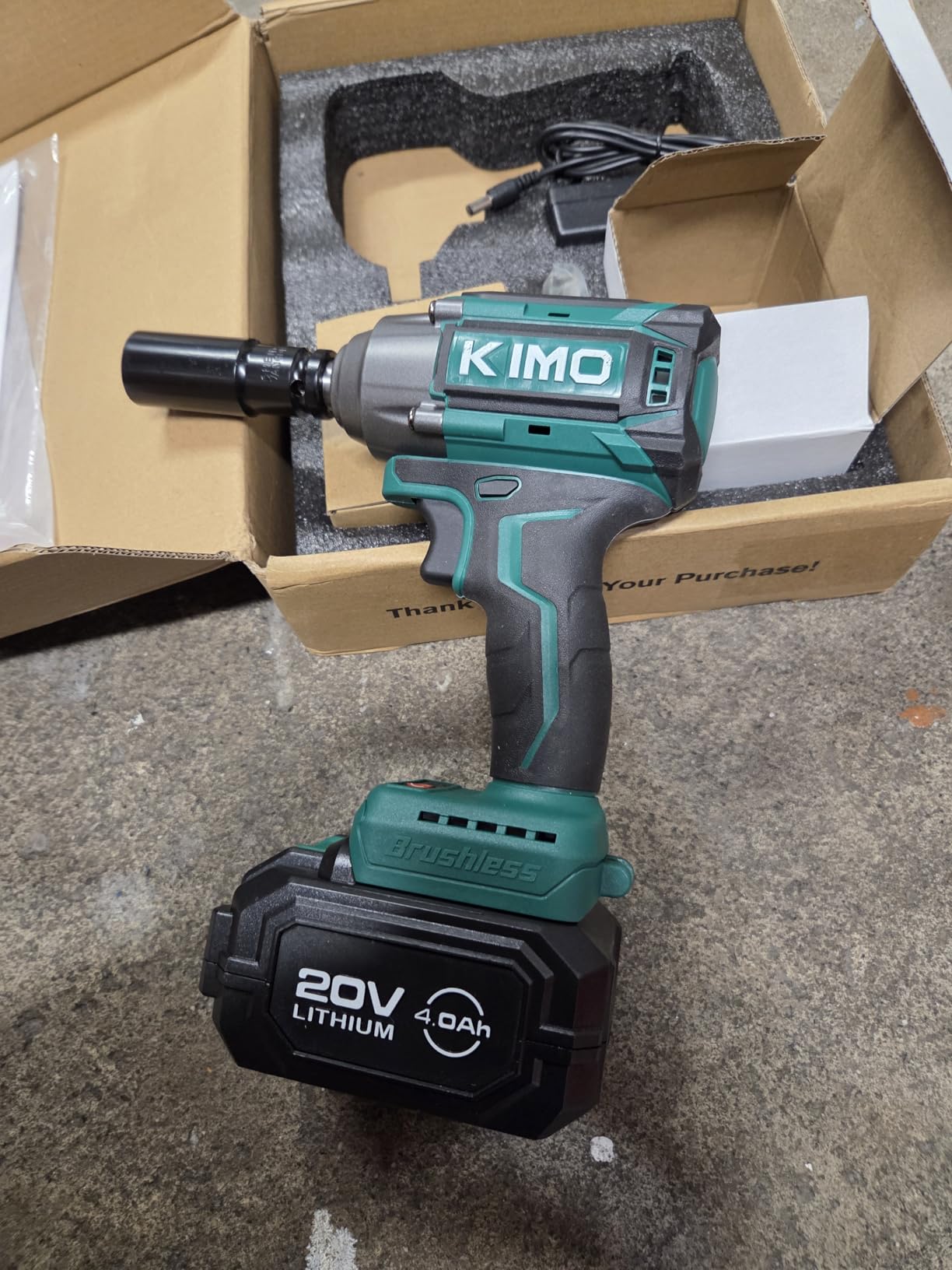 KIMO Impact Wrench 1/2 Cordless, 1200N.m (900ft-lbs), 4000RPM, 9-Piece Drill & Driver Set, 4 Sockets Impact Drill for Car Tires, Safety Lock, Variable Modes, 4000mAh Battery Power Smart Impact Wrench customer photo 1
