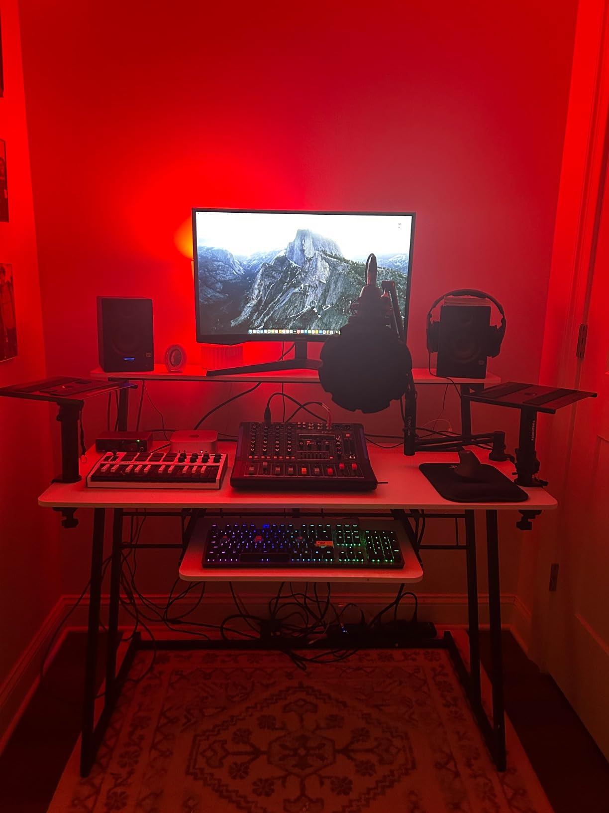 Armocity Music Studio Desk, Music Production Workstation with Power Outlets and RGB LED Lights, Recording Studio Table Desks Music Producer for Home, Black customer photo 1