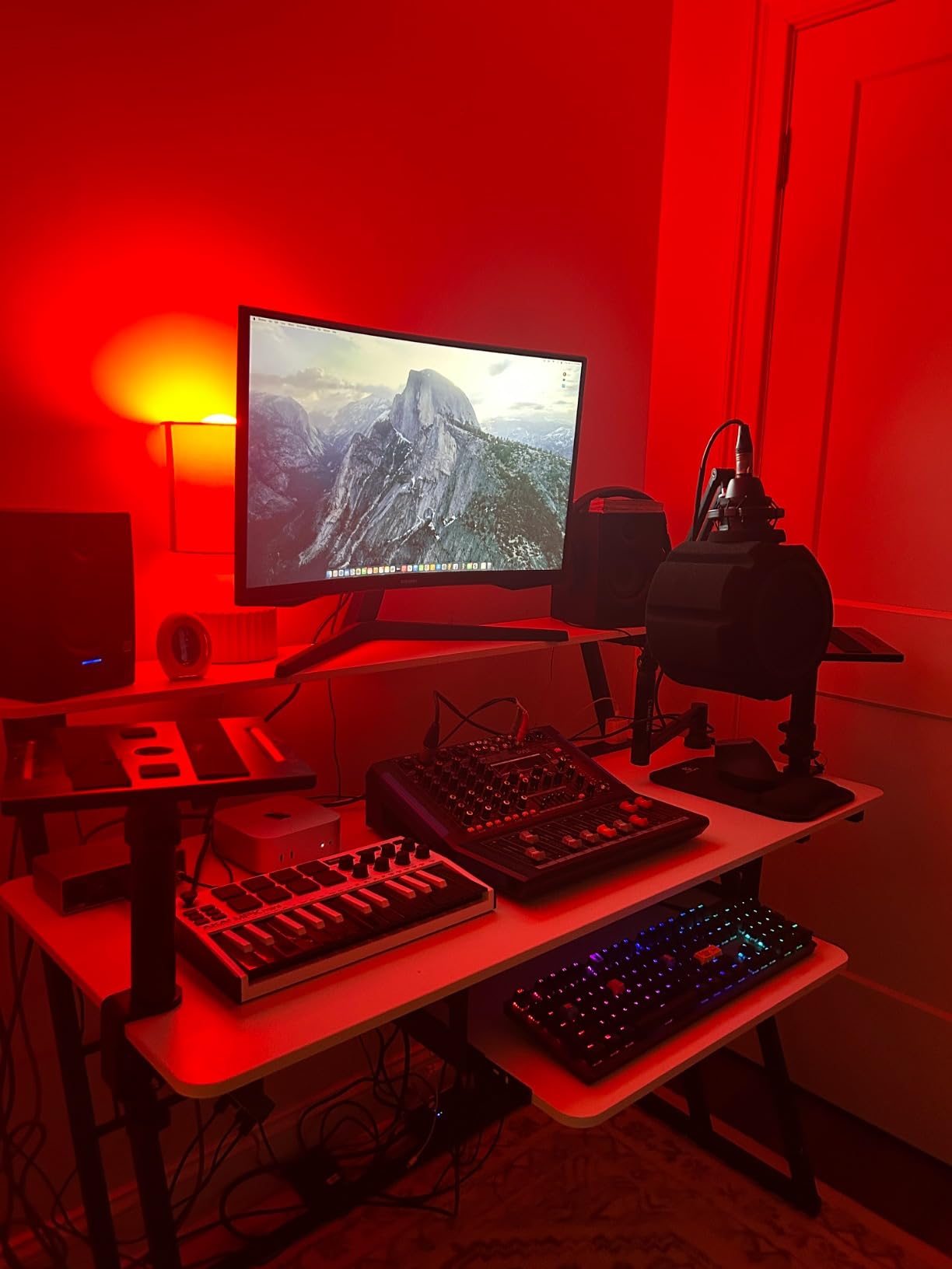 Armocity Music Studio Desk, Music Production Workstation with Power Outlets and RGB LED Lights, Recording Studio Table Desks Music Producer for Home, Black customer photo 2