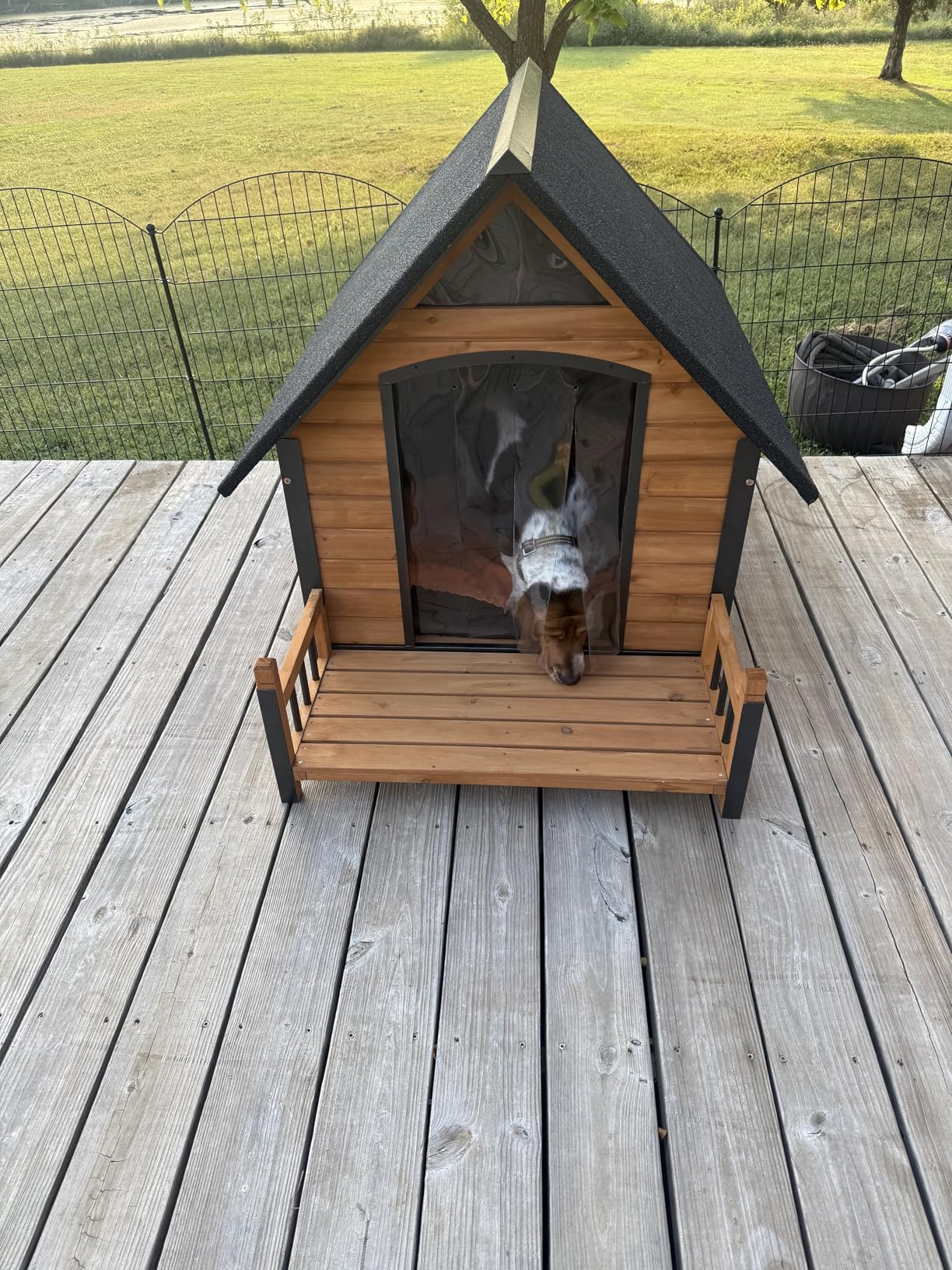 GUTINNEEN Heated Dog House Outdoor for Winter, Extra Large Dog Kennel with Metal Frame for Large Breeds, Insulated Dog Shelter with Heated Pad and Insulated Liner, Waterproof Asphalt Roof, Large Porch customer photo 2