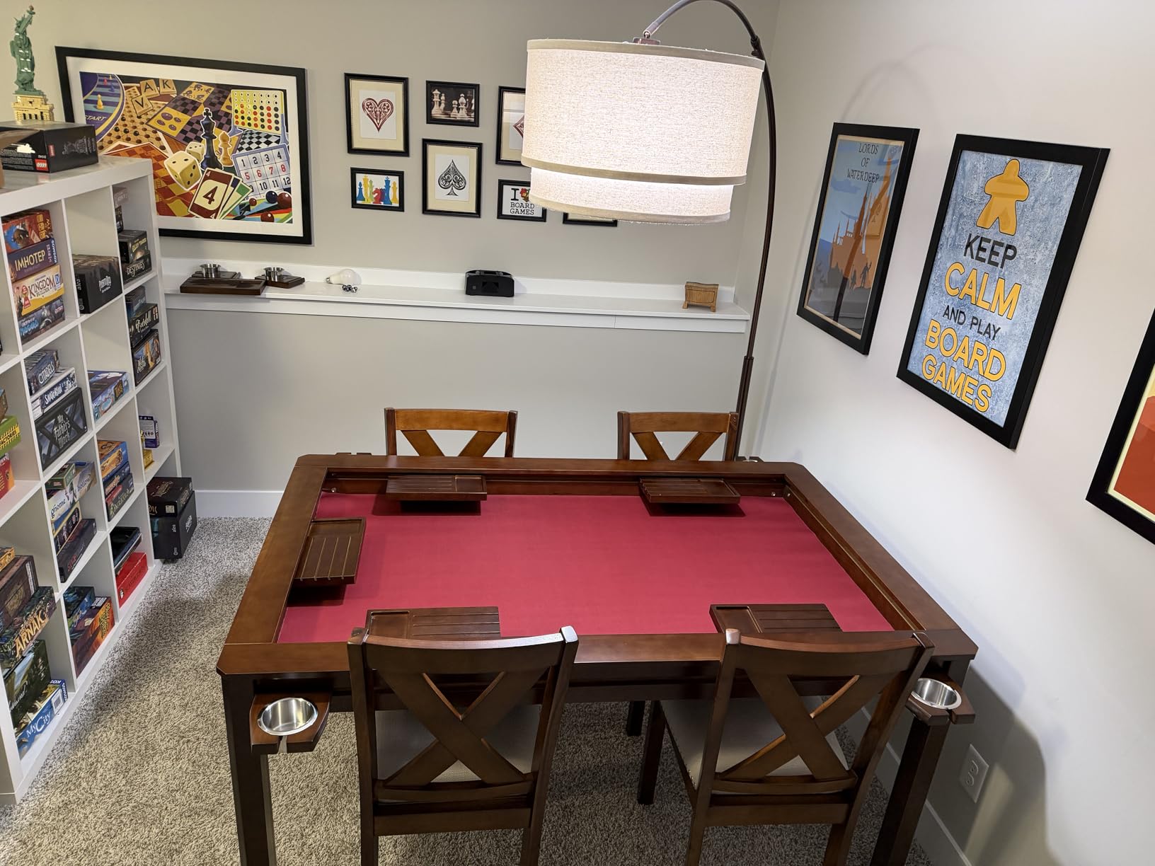 Solid Wood Board Game Table for 4-6 Players, Dining & Gaming Table with 54