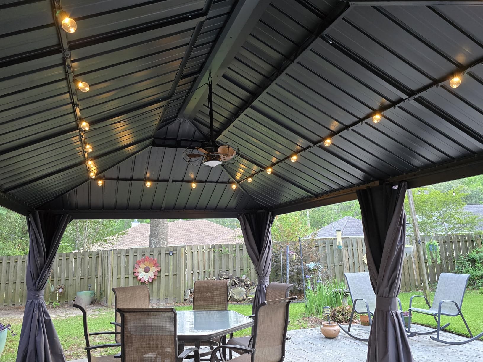 PURPLE LEAF 13' X 17' Permanent Hardtop Gazebo with Light Aluminum Gazebo with Galvanized Steel Double Roof for Patio Lawn and Garden Curtains and Netting Included Grey customer photo 2