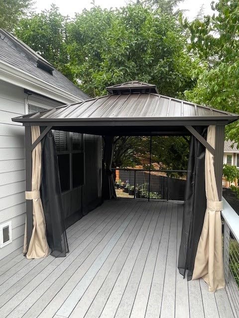 PURPLE LEAF 12' X 20' Outdoor Hardtop Gazebo with Solarium Galvanized Metal Roofs Patio Wood Grain Aluminum Frame with Screens and Doors for Hot Tub Garden Bronze customer photo 1