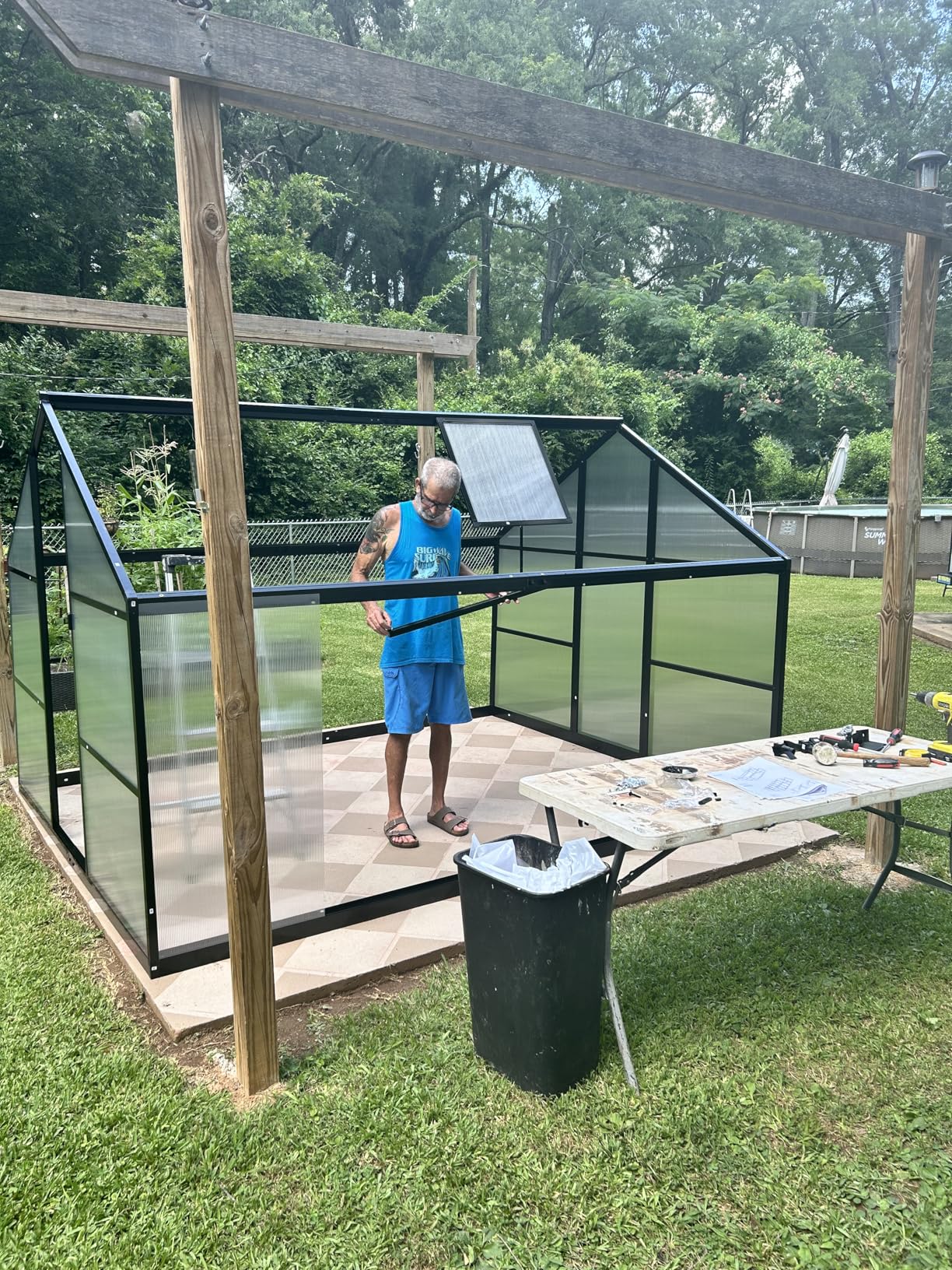 6x10 FT Greenhouse for Outdoors, Polycarbonate Greenhouse with Roof Vent, Ground Nails, Lockable Push Door, Aluminum Large Walk-in Green House for Outside Garden Backyard, Patio, Lawn, Black customer photo 2