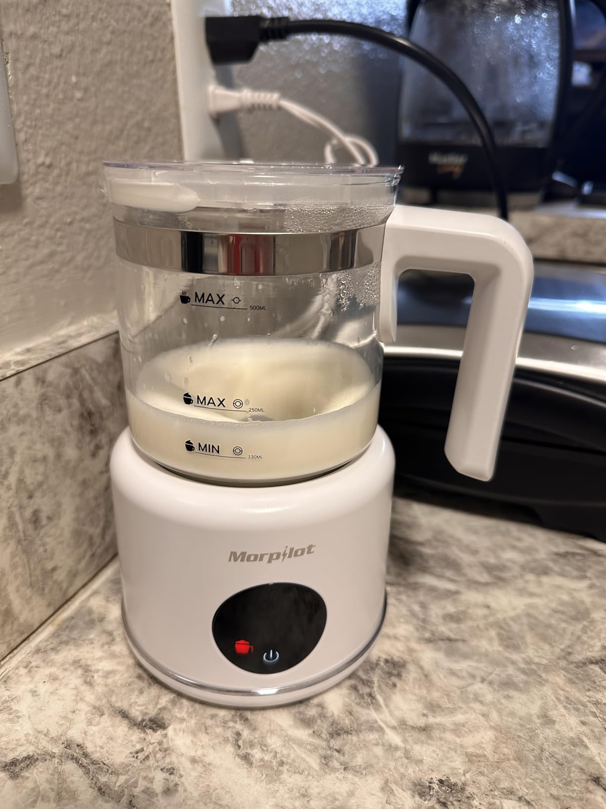Large Electric Milk Frother and Steamer, 16.9oz/500ml Milk Steamer and Frother for Latte or Hot Chocolate, Dishwasher Safe, BPA Free, 6 Functions, Enjoy Perfect Milk Froth in 2 Min (Black-Glass) customer photo 1