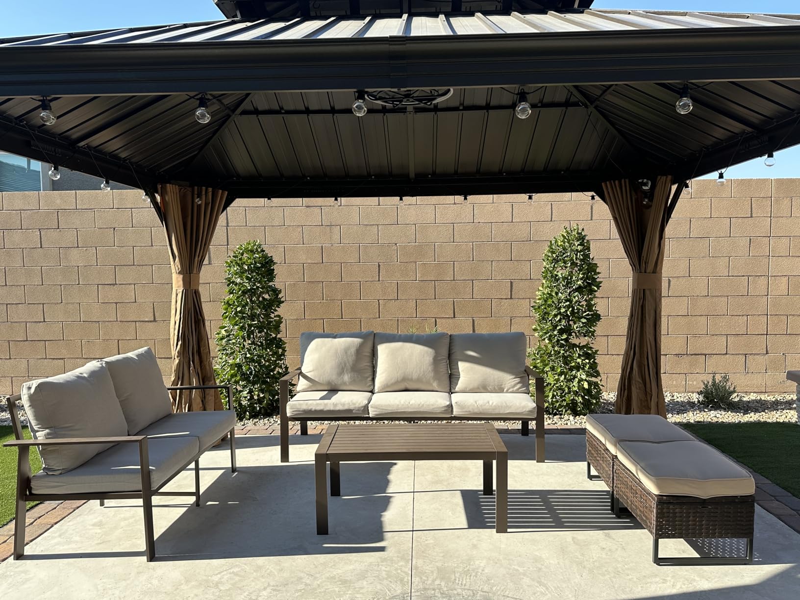 Aluminum Patio Conversation Set 5 Pieces Metal Deck Outdoor Furniture 7-Seat All-Weather Rust-Proof Sectional Sofa Set with Removable Cushion for Balcony, Yard, Poolside & Small Spaces customer photo 2