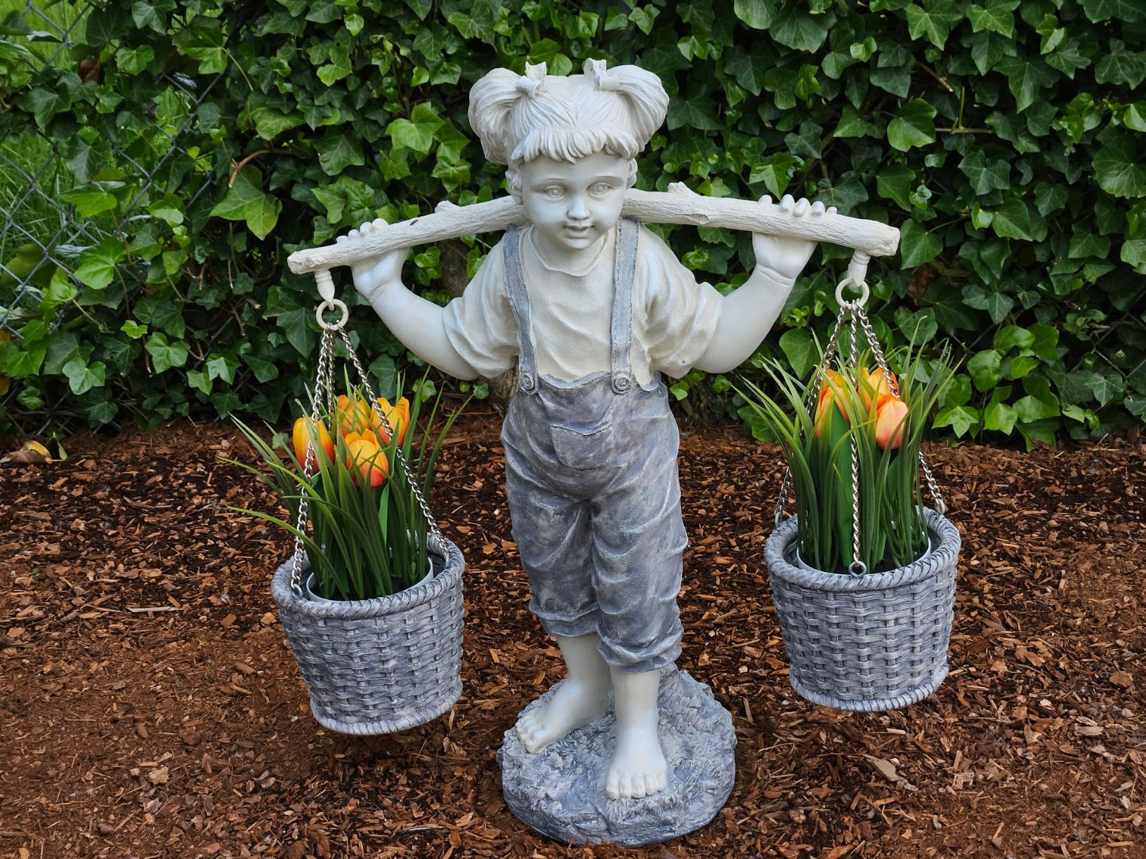 Design Toscano Flowers for Felicity Little Girl Garden Statue with Basket Planters, Medium, 25 Inches Tall, Cast Stone Resin, Two Tone Stone Finish customer photo 1