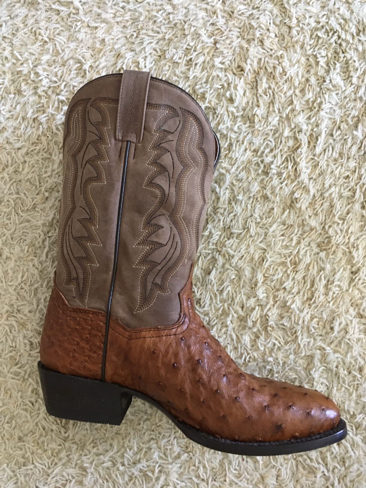 Lucchese Mens Tempe Ostrich Embroidered Round Toe Pull On Dress Boots - Brown customer photo 2
