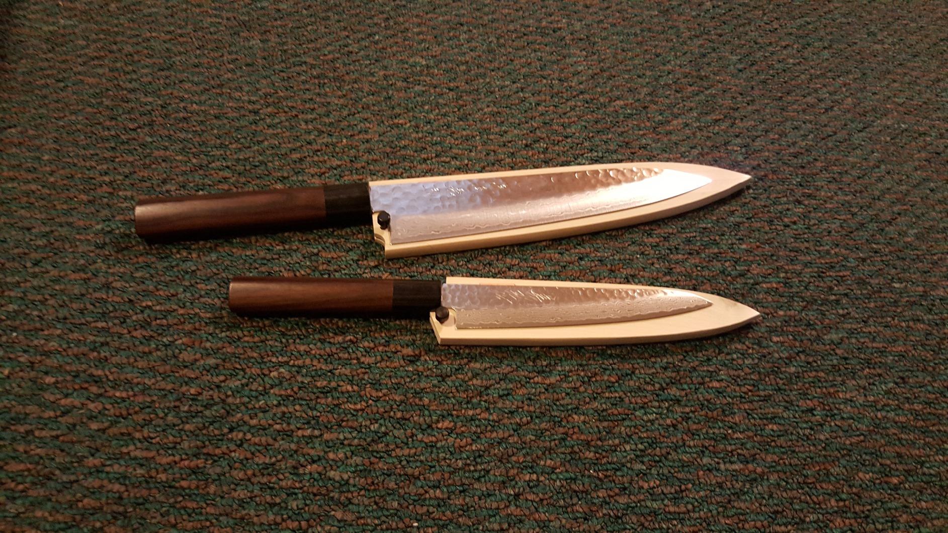 Yoshihiro 46 Layers Hammered Damascus Gyuto Chef Knife and Petty Utility Knife SET (Gyuto 8.25