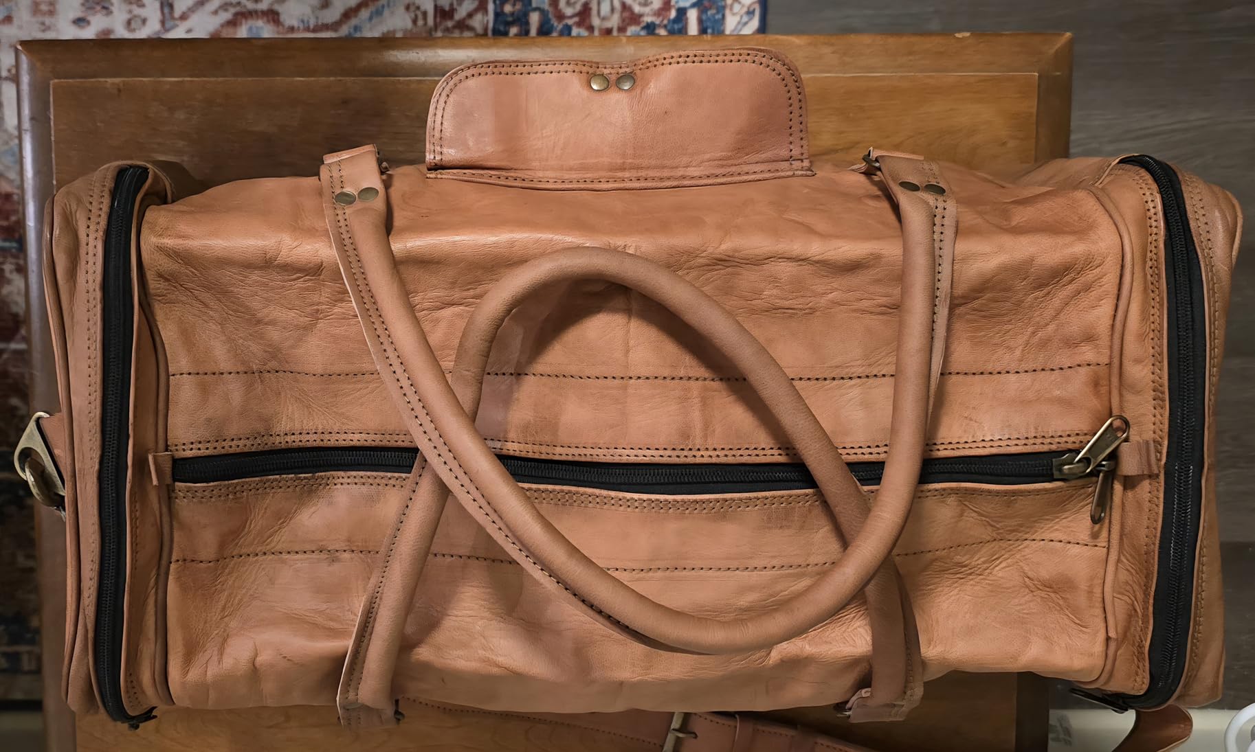 21 Inch Vintage Leather Duffel Travel Gym Sports Overnight Weekend Duffle Bags for men and women customer photo 1
