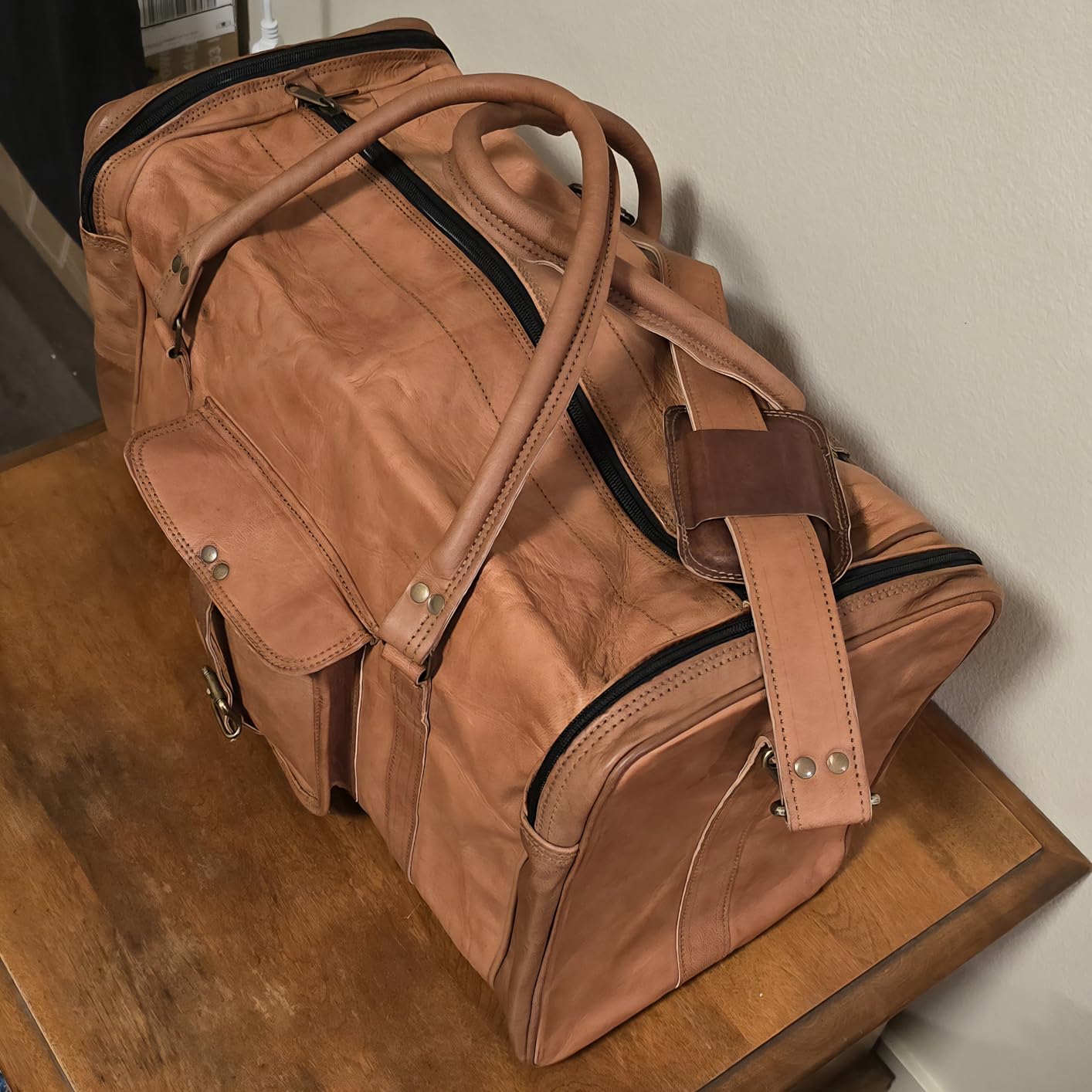 21 Inch Vintage Leather Duffel Travel Gym Sports Overnight Weekend Duffle Bags for men and women customer photo 2