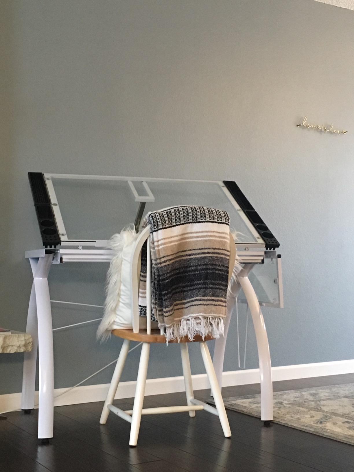 SD Studio Designs 10096 Futura Station with Folding Shelf Top Adjustable Drafting Craft Drawing Hobby Table Writing Studio Desk with Drawer, 35.5'' W x 23.75'' D, White/Clear Glass customer photo 2