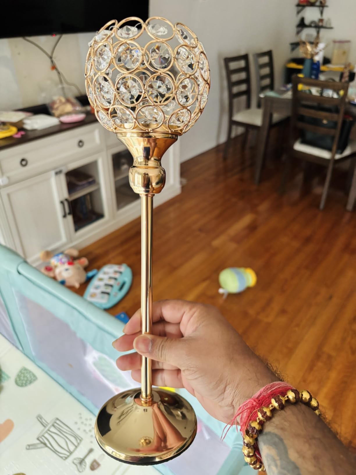 VINCIGANT Gold Crystal Candle Holders Set of 2, Pillar Candlesticks for Table Centerpieces customer photo 2