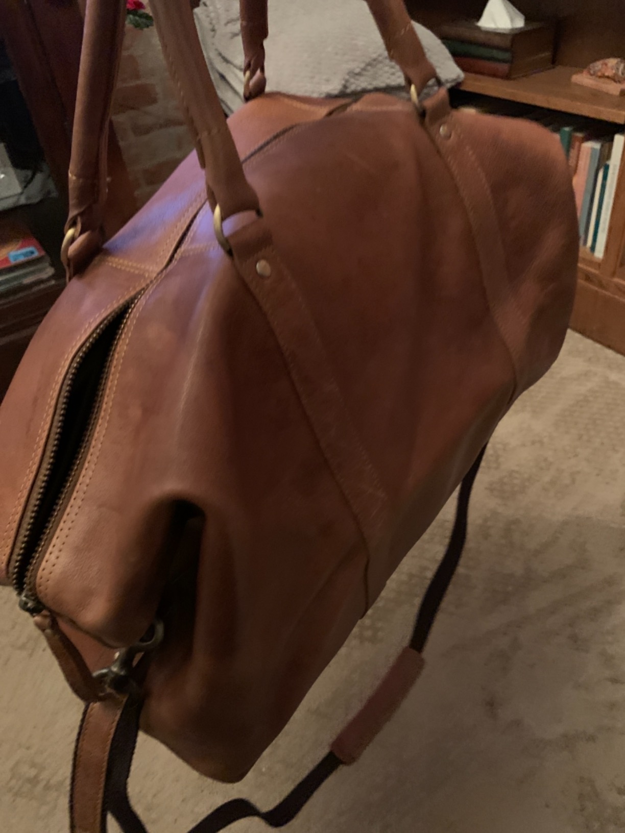 Leather Travel Duffle Bags for Men and Women Overnight Weekend Bag, Sports Gym Duffel (Dark Tan) customer photo 2