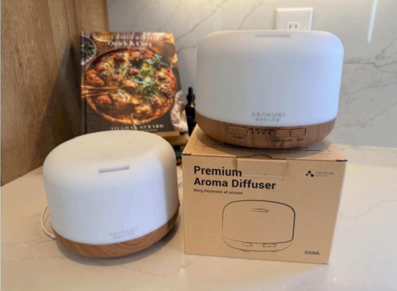 ASAKUKI Smart Wi-Fi Essential Oil Diffuser, App and Voice Control Compatible with Alexa, 500ml Aromatherapy Humidifier for Relaxing Atmosphere in Home Office Bedroom (Light Brown) customer photo 1