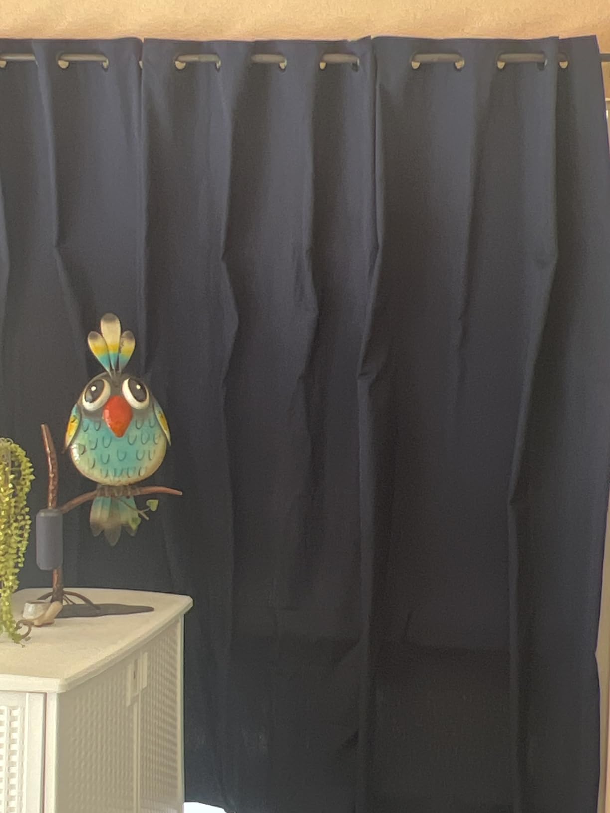 Sunbrella Canvas Natural Outdoor Curtain with Dark Gunmetal Grommets 50 in. Wide x 96 in. Long customer photo 1