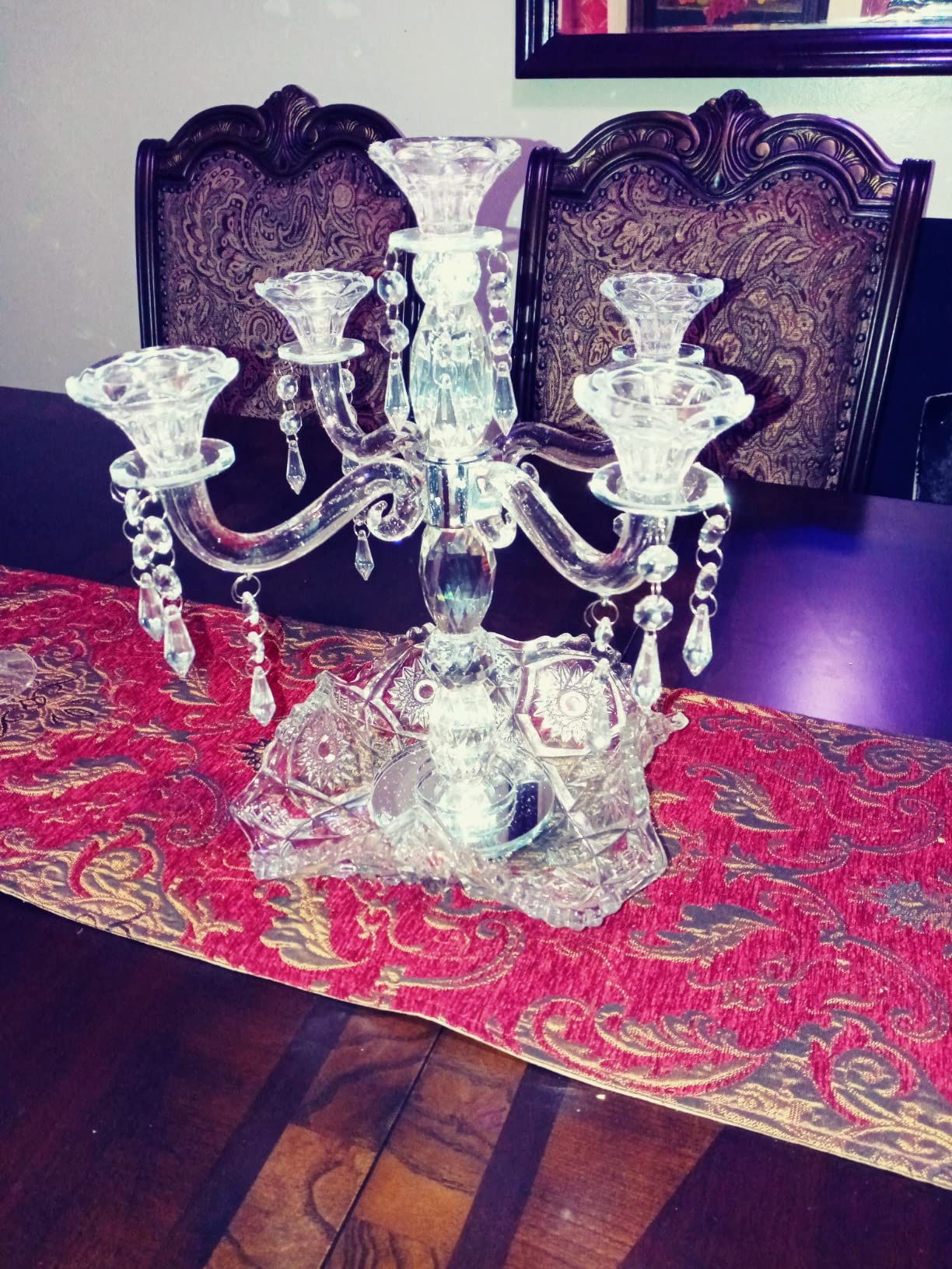 Crystal Candle Holder 5-Arm Taper Candlestick Crystal Candelabra - Centerpiece for Home Wedding Event and Party Festival customer photo 1