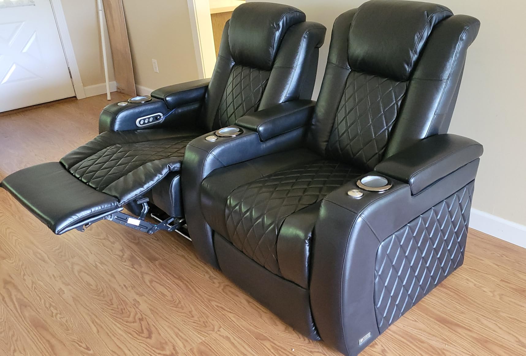 Valencia Tuscany Home Theater Seat - Nappa Leather Power Recliner with Cool Gel Memory Foam, USB-C/USB-A Charging, RGB LED Lights, Adjustable Lumbar & Headrest (Row of 3 Loveseat Left, Black) customer photo 2