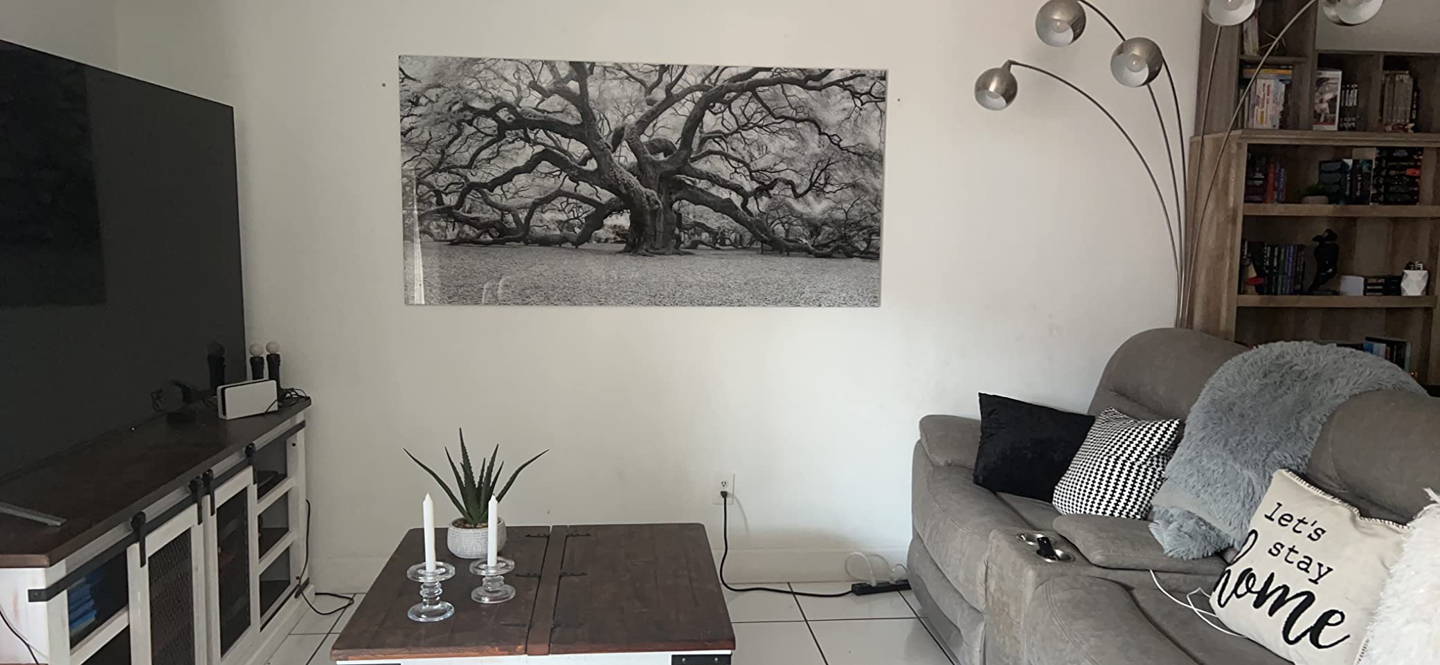 Empire Art Direct Big Tree Art, Frameless Tempered Glass Panel, Contemporary Wall Decor Ready to Hang, Black and Grey Tree Art customer photo 1