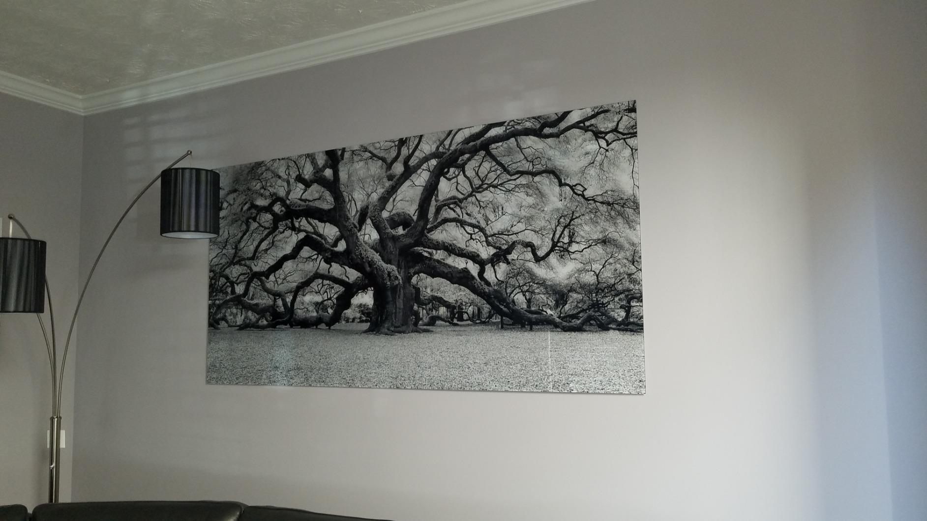 Empire Art Direct Big Tree Art, Frameless Tempered Glass Panel, Contemporary Wall Decor Ready to Hang, Black and Grey Tree Art customer photo 2