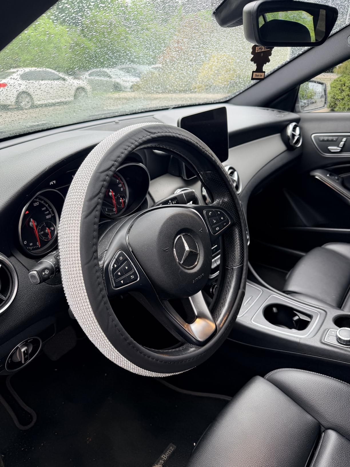 New Diamond Leather Steering Wheel Cover with Bling Bling Crystal Rhinestones, Universal Fit 15 Inch Car Wheel Protector for Women Girls Black customer photo 1