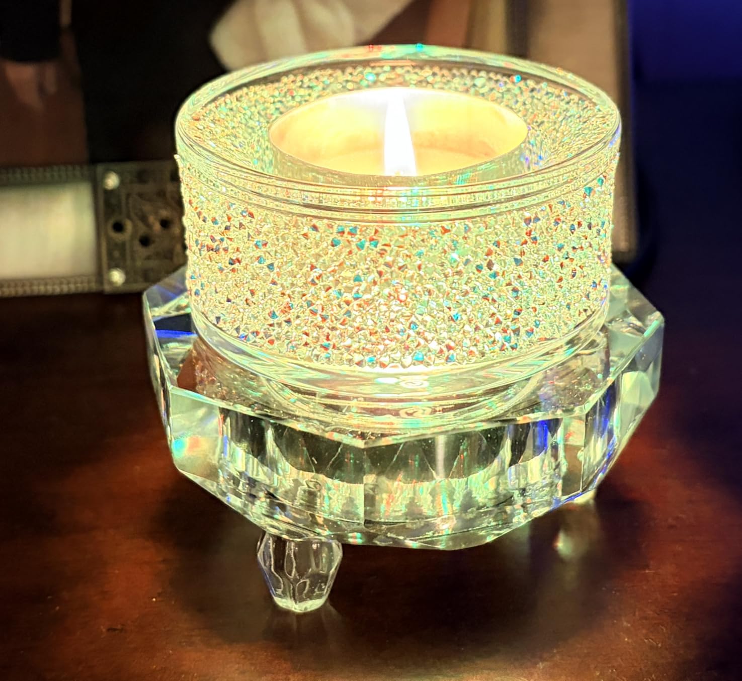 Shimmer Tea Light Holder, Candle Holder with Clear Swarovski Crystals Featuring an Aurora Borealis Effect Part of The Swarovski Shimmer Collection customer photo 1