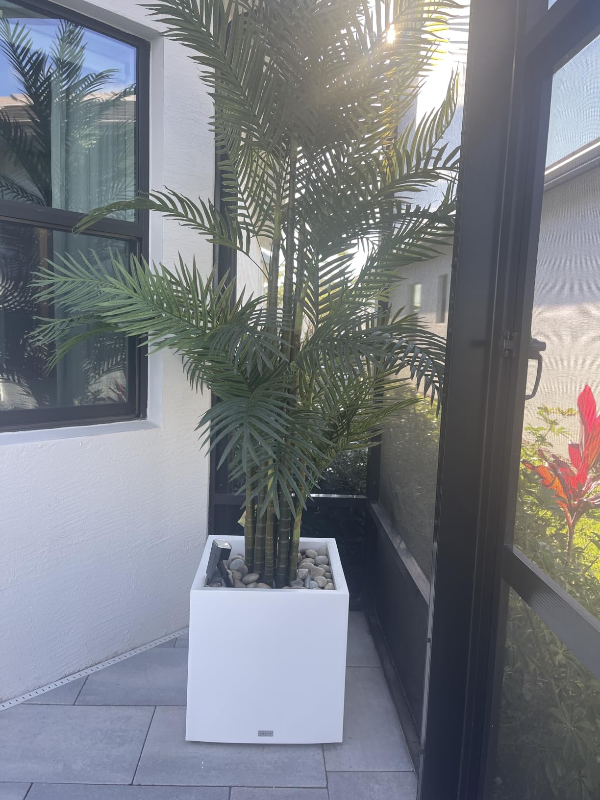 PolyStone Monterray Modern Outdoor/Indoor Square Planter, Lightweight, Heavy Duty, Weather Resistant, Polymer Finish, Commercial Grade and Residential, 23