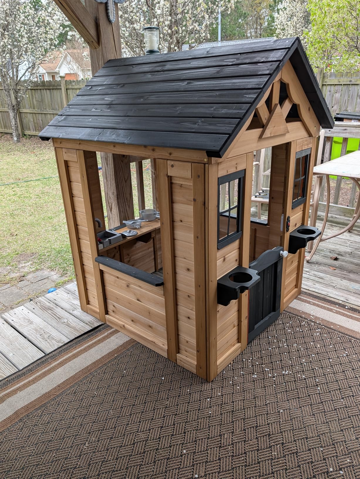 Backyard Discovery Sweetwater Cedar Wooden Kids Playhouse Cottage with Play Kitchen, Snack Bar, Half Door, Toy Phone, Windows, Flowerpot Holders, and Working Doorbell for Outdoor Imaginative Play customer photo 2