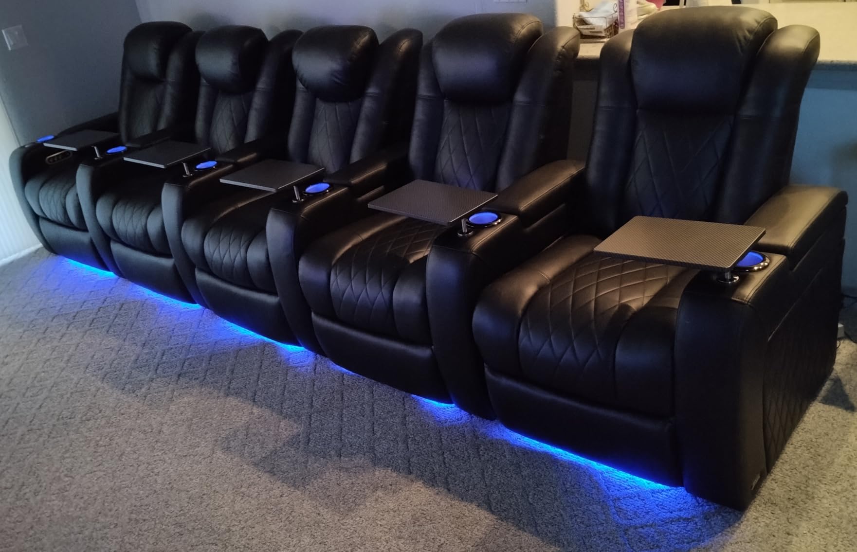 Valencia Tuscany Home Theater Seat - Nappa Leather Power Recliner with Cool Gel Memory Foam, USB-C/A Charging, RGB LED Lights, Adjustable Lumbar & Headrest (Row of 2 Loveseat) customer photo 1